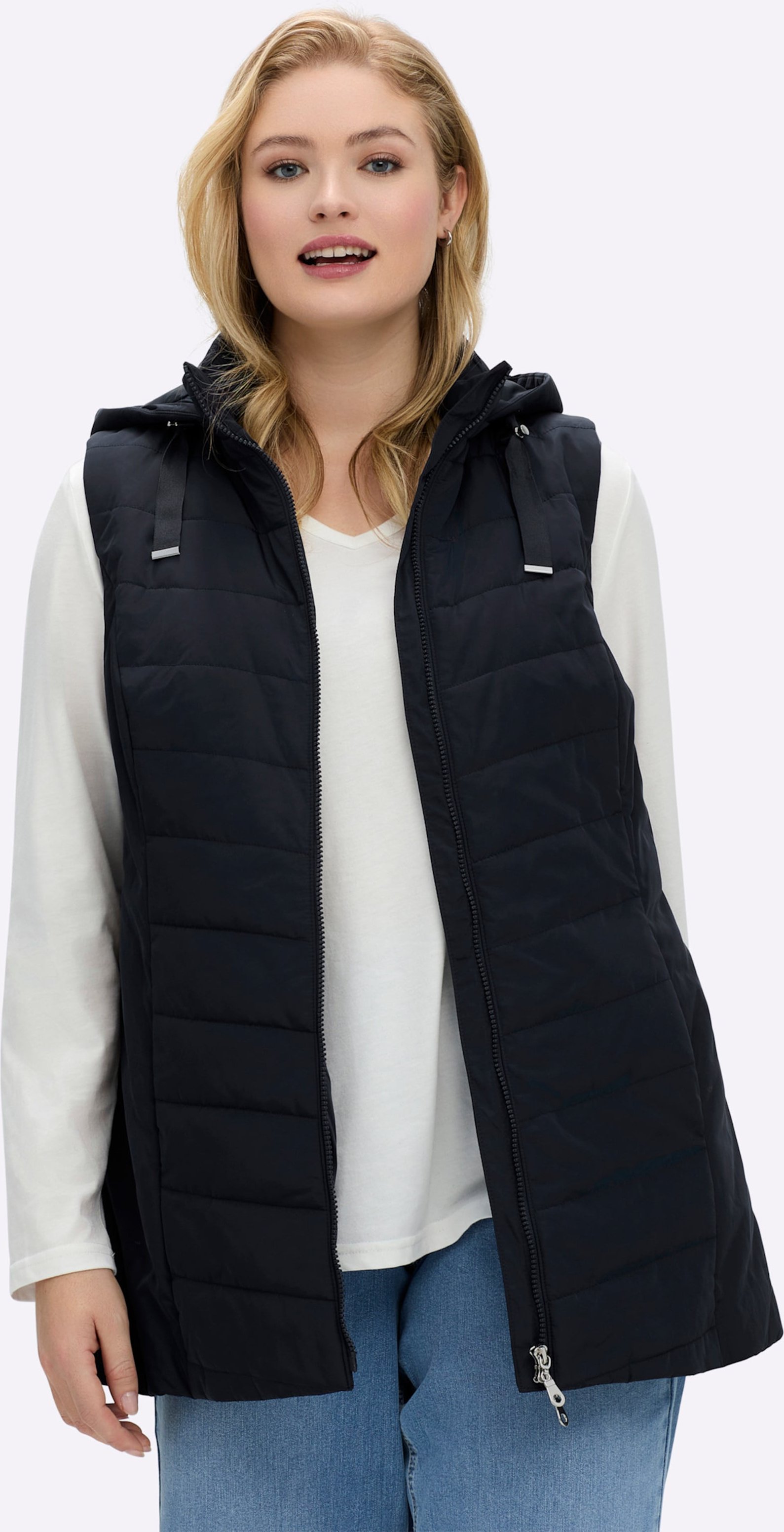 Sheego Steppweste mit Kapuze und Stehkragen