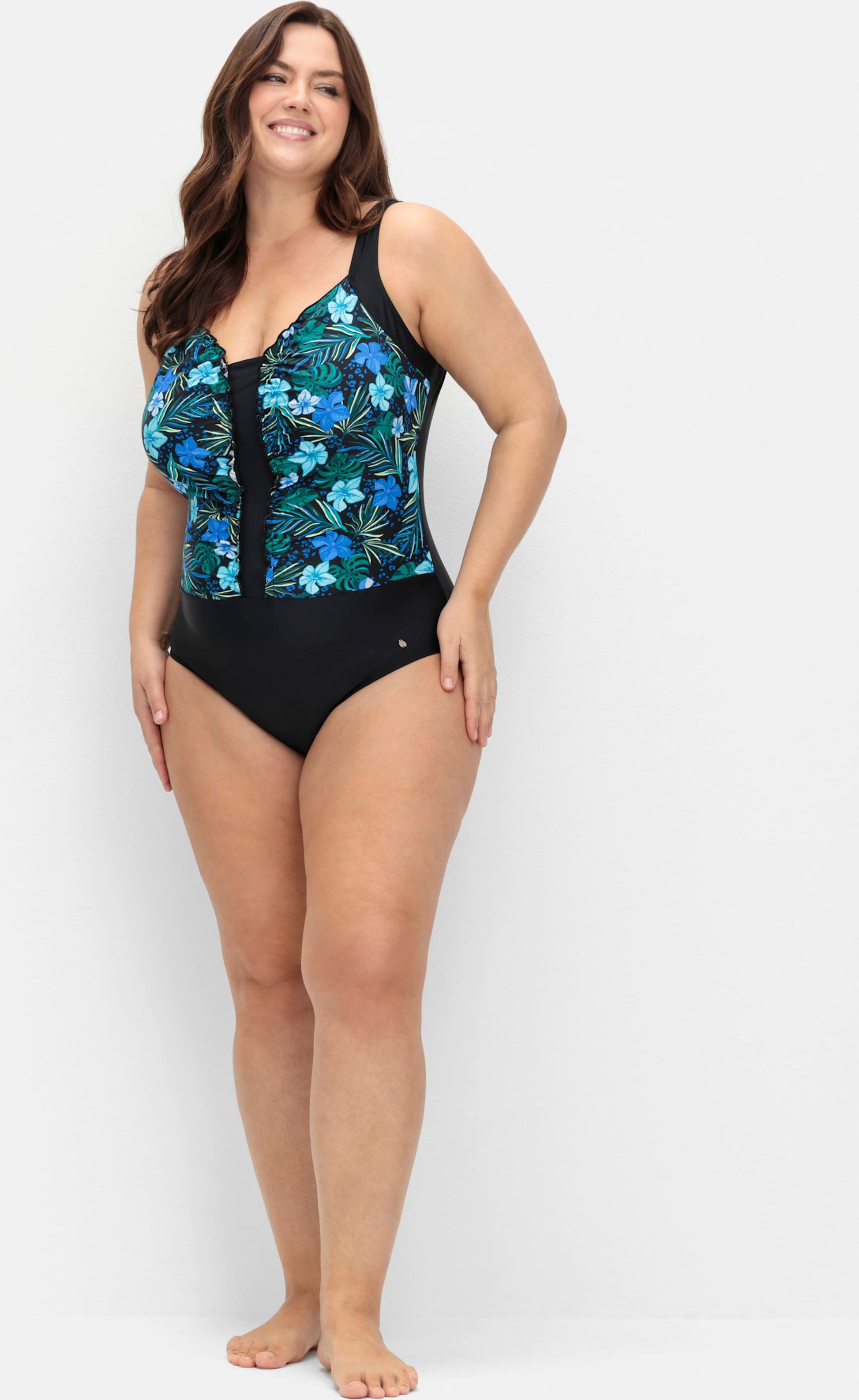 Sheego Badeanzug mit Rüschenkanten