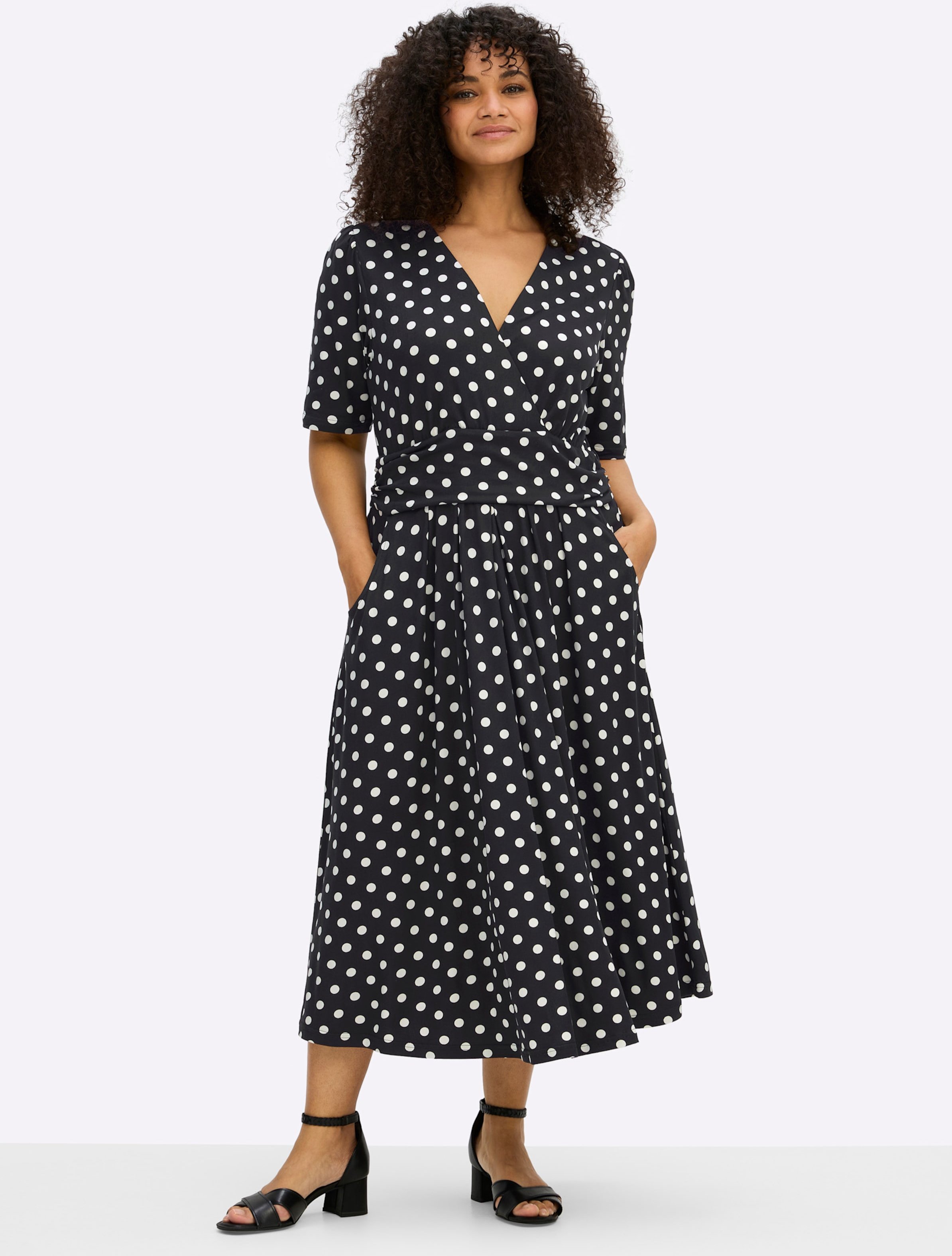 Sheego Jerseykleid mit Polka-Dots