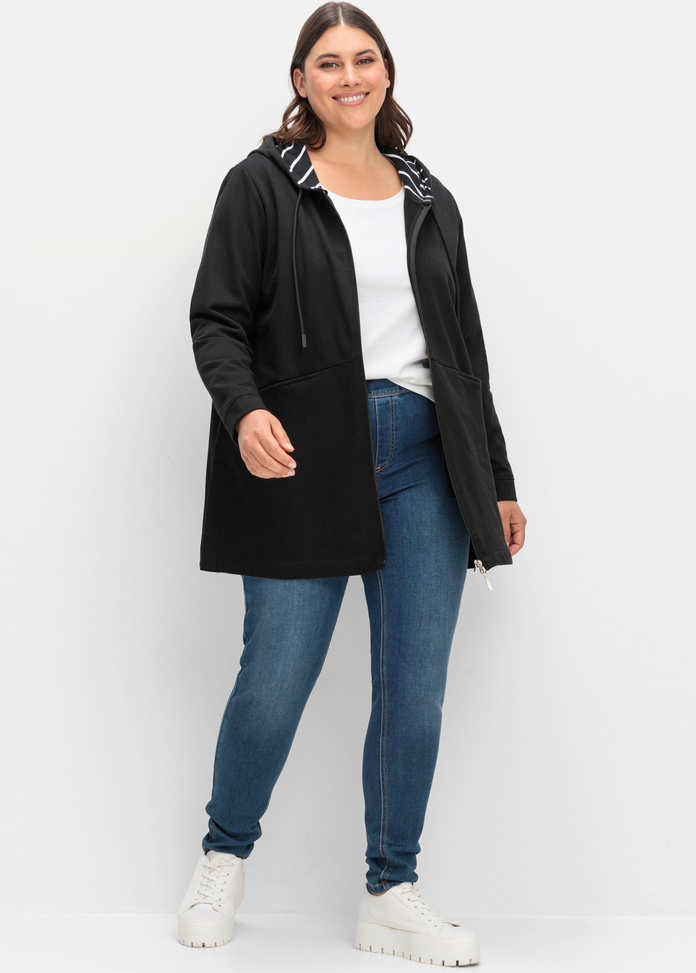 Sheego Sweatjacke in Longform, innen angeraut