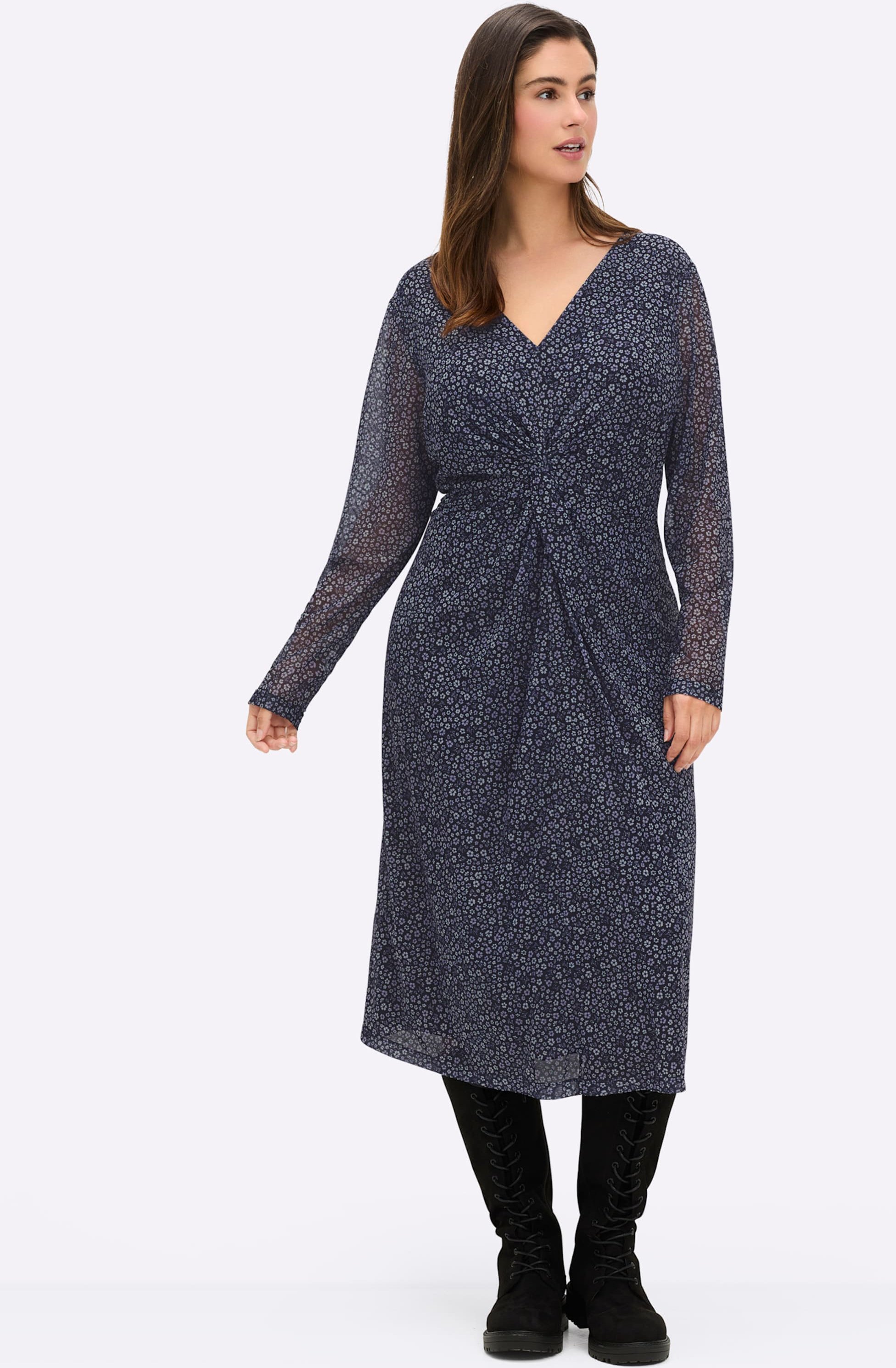 Sheego Blumenkleid aus Mesh, mit Knotendetail