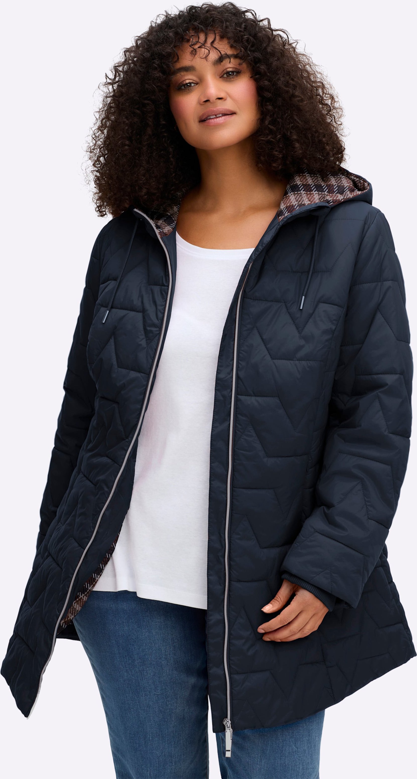 Sheego Steppjacke mit kariertem Innenfutter