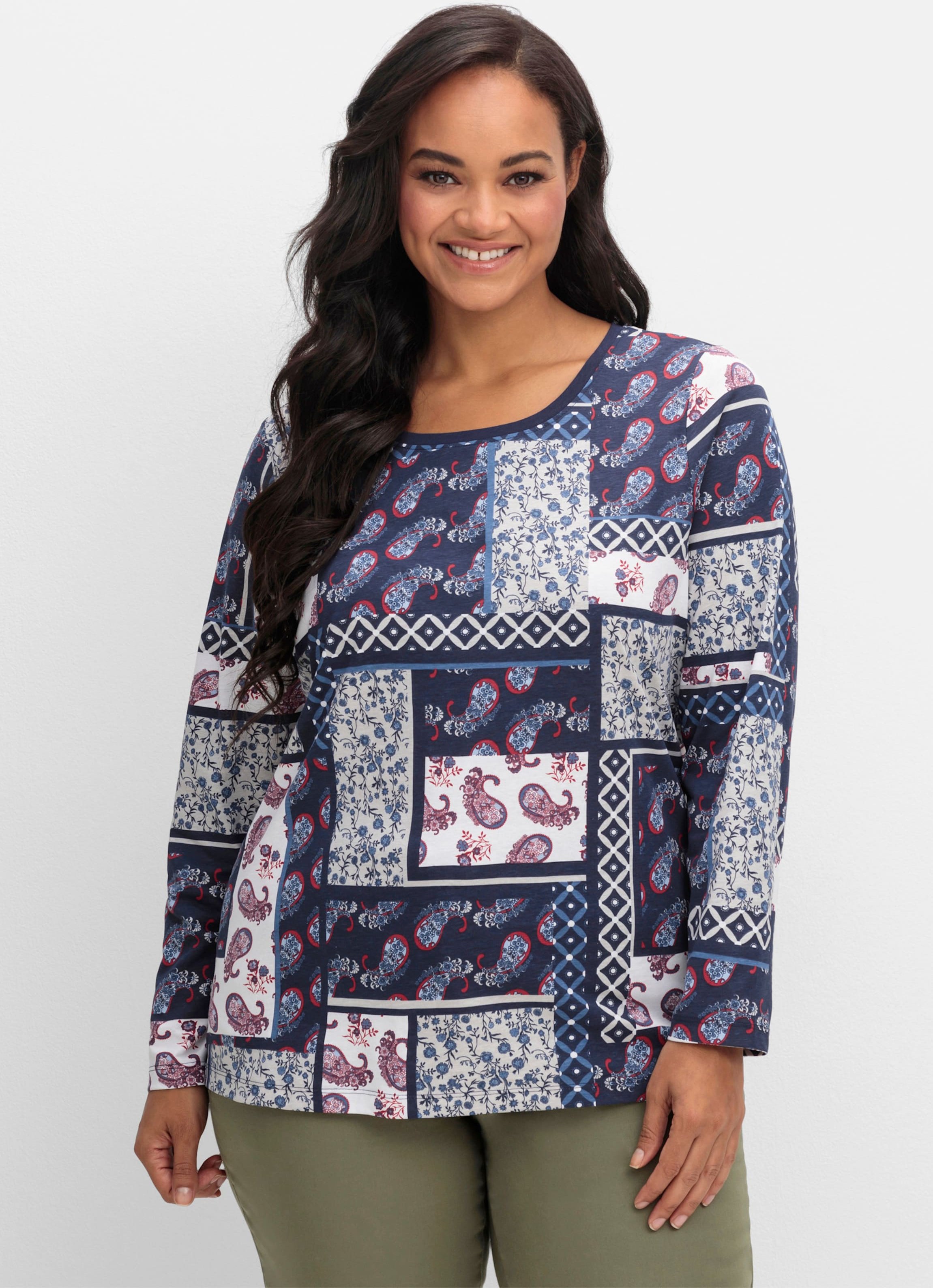 Sheego Langarmshirt im Patchwork-Druck