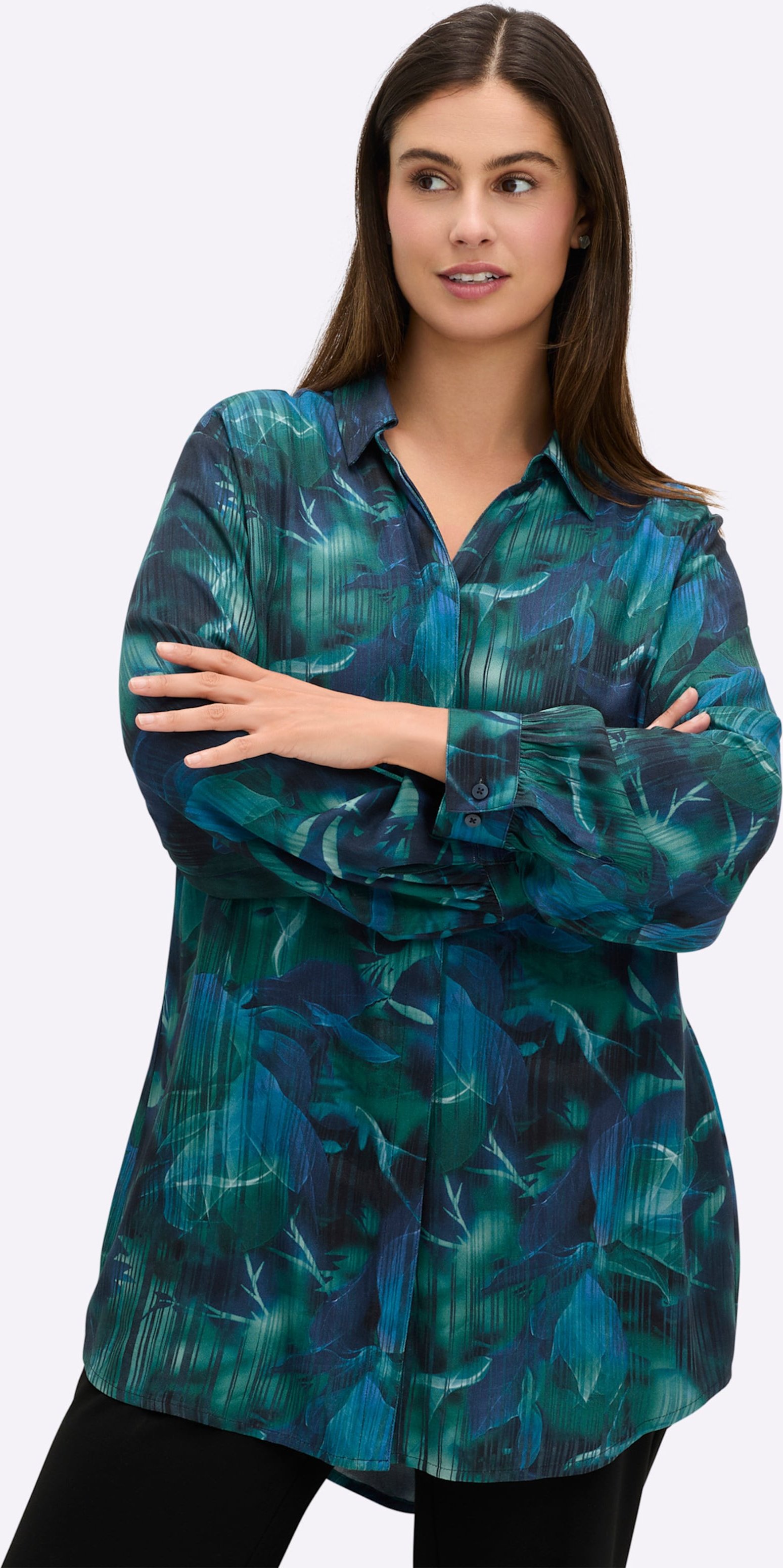 Sheego Longbluse mit Blumenprint und Streifen