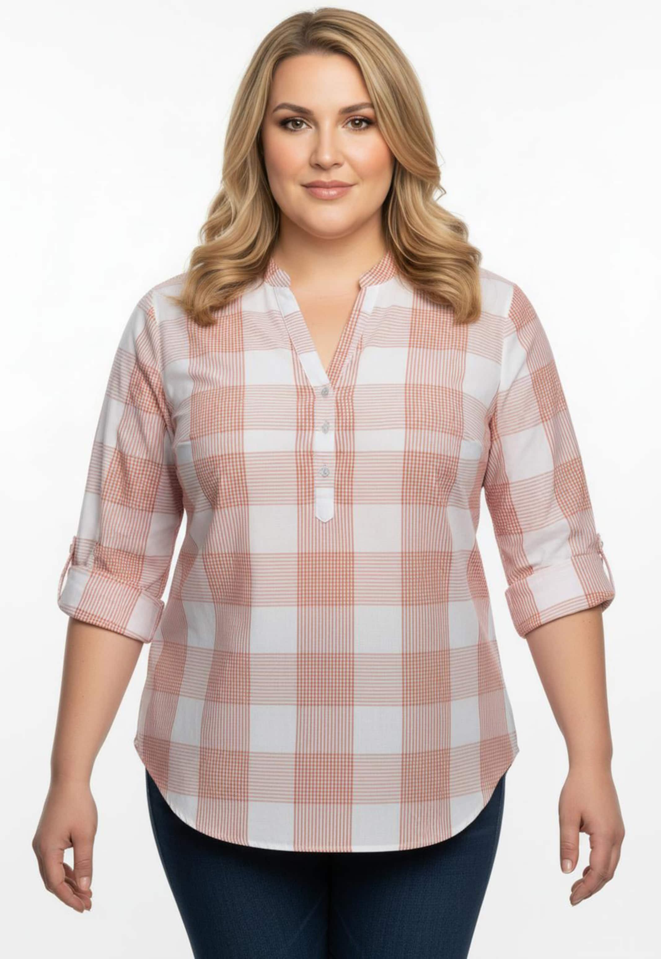 Thumbnail - Sheego Baumwollbluse mit Stehkragen, kariert