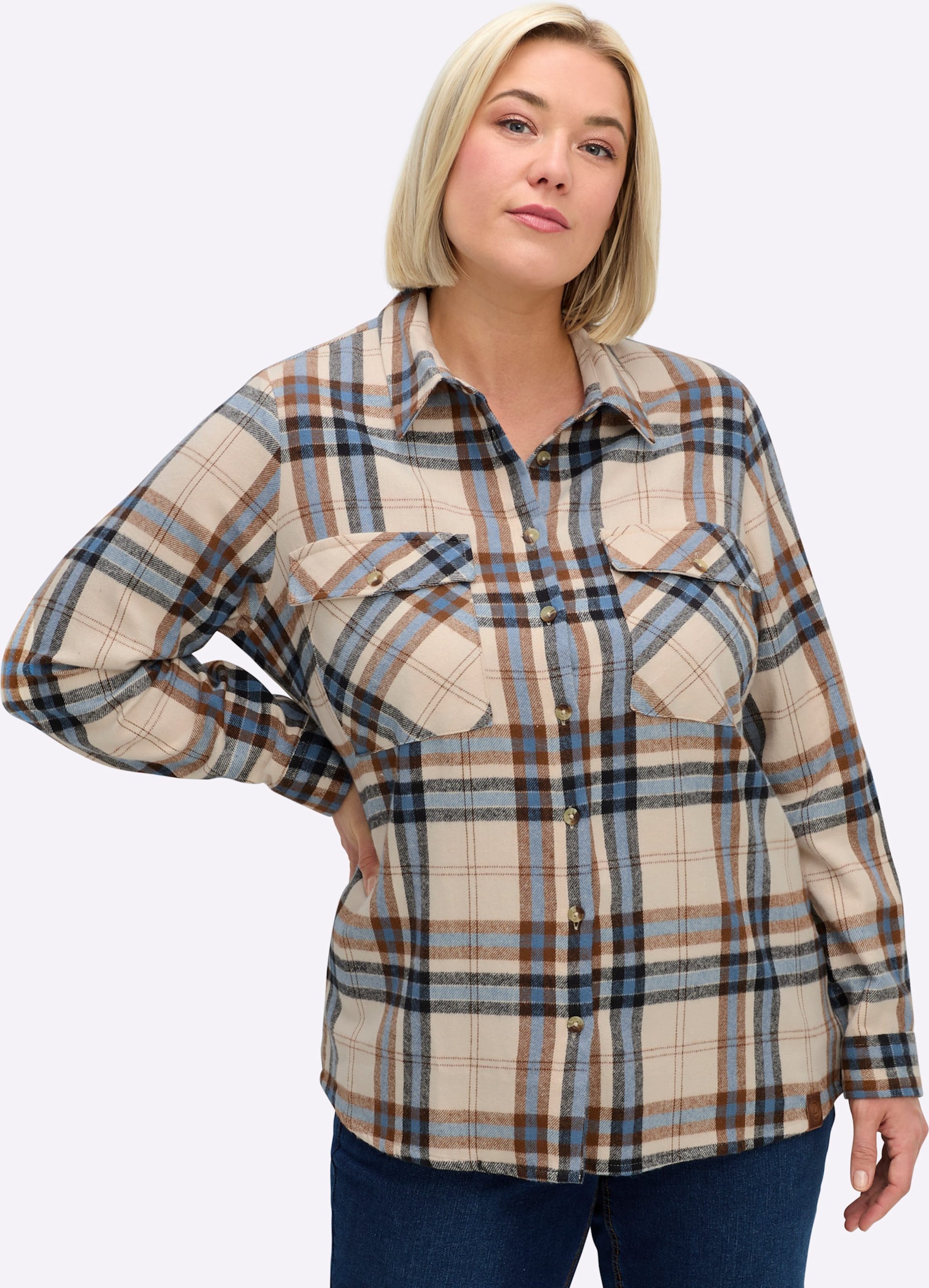 Sheego Flanellbluse mit mehrfarbigem Webkaro