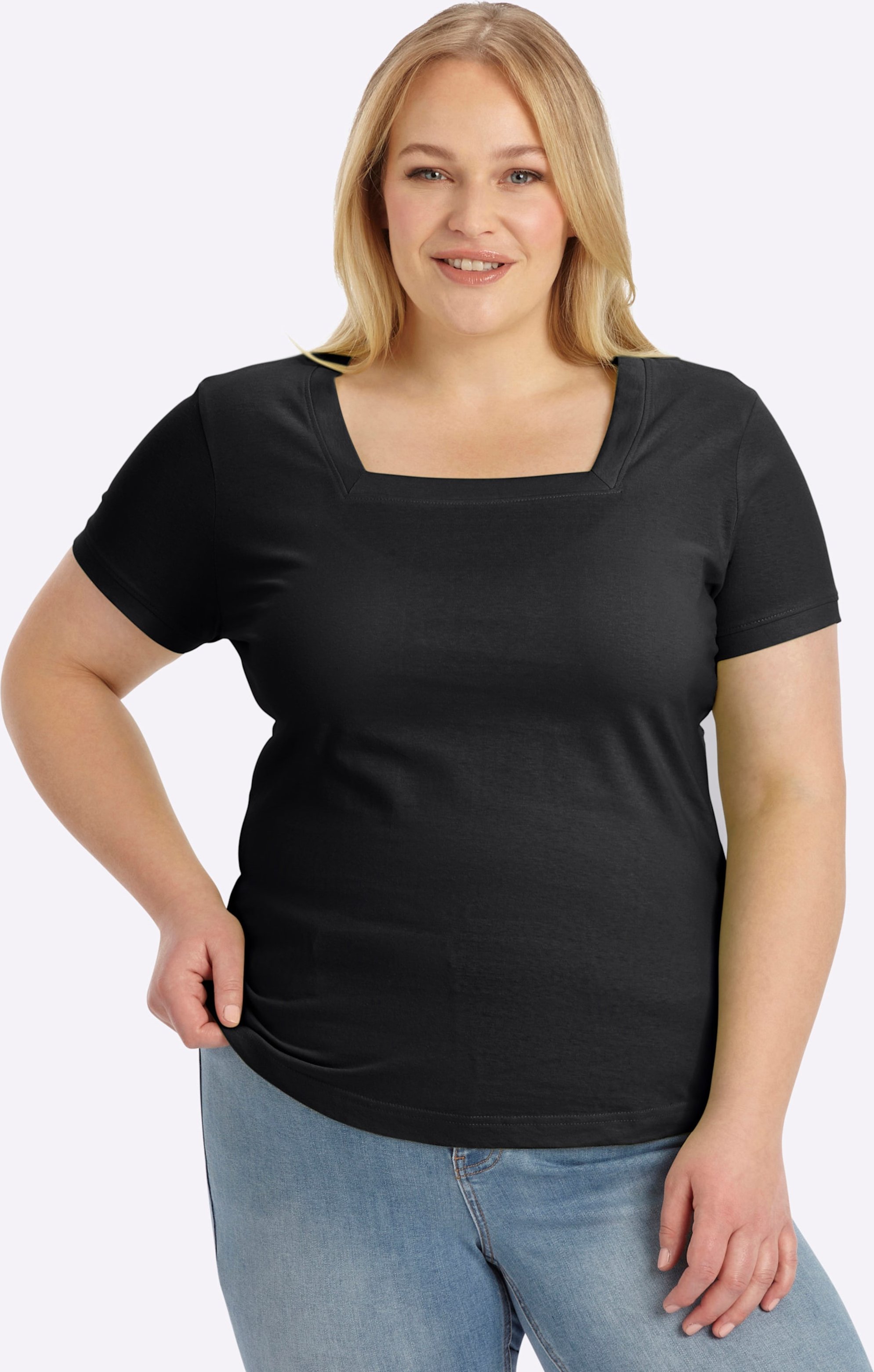 Sheego Kurzarmshirt mit Karree-Ausschnitt