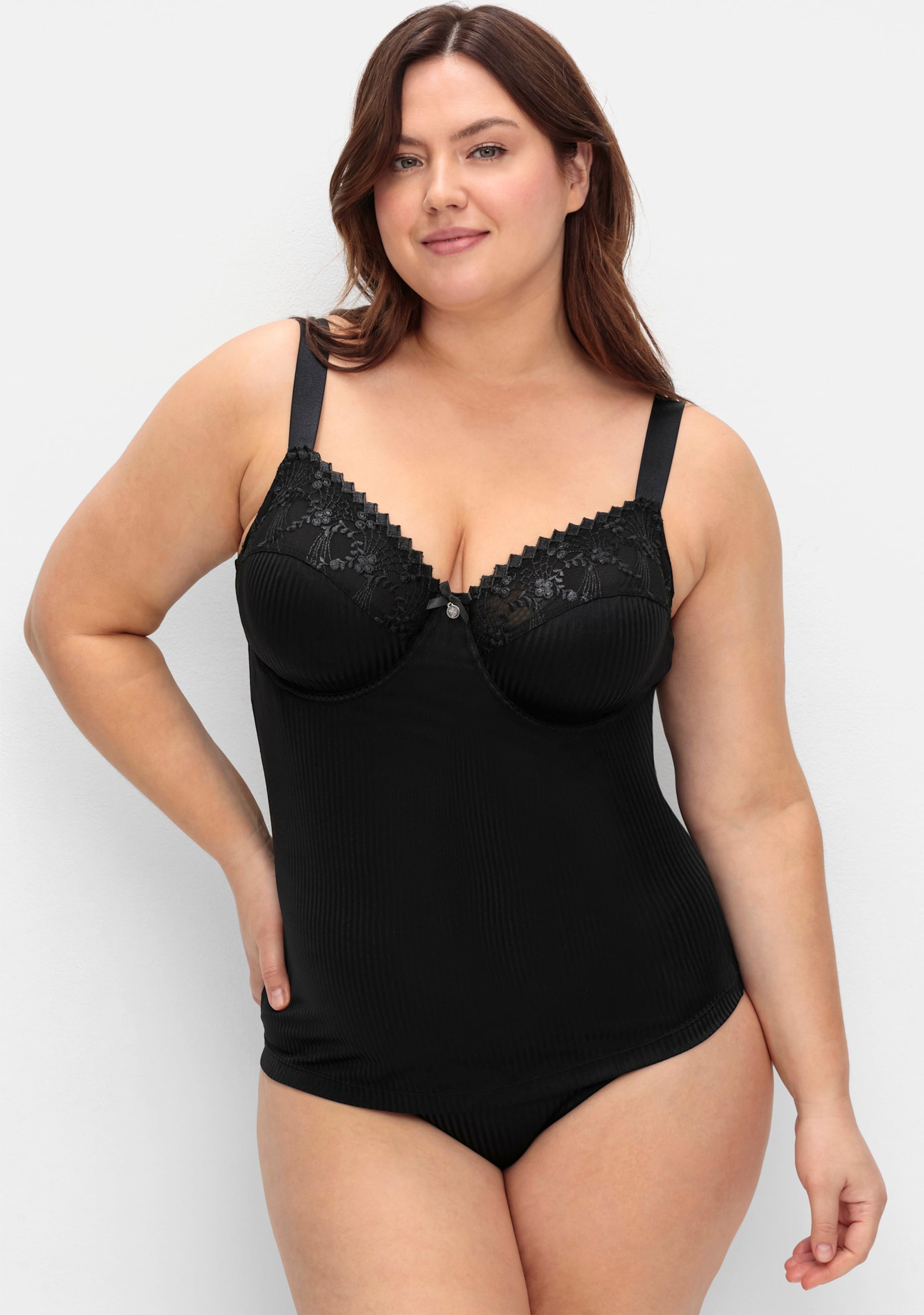 Sheego BH-Hemd mit Spitzen-Cups und Streifen