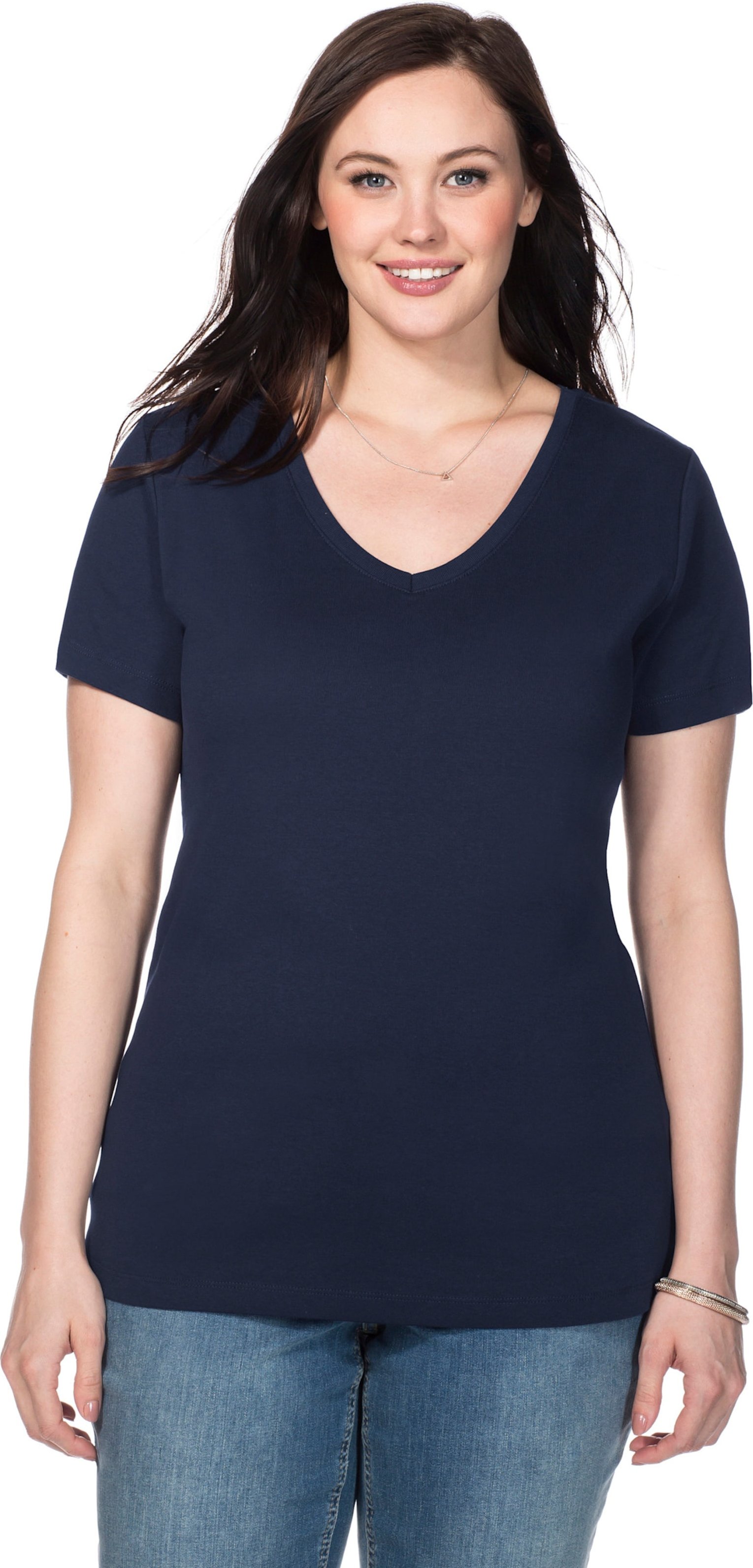 Sheego T-Shirt mit V-Ausschnitt, Rippqualität