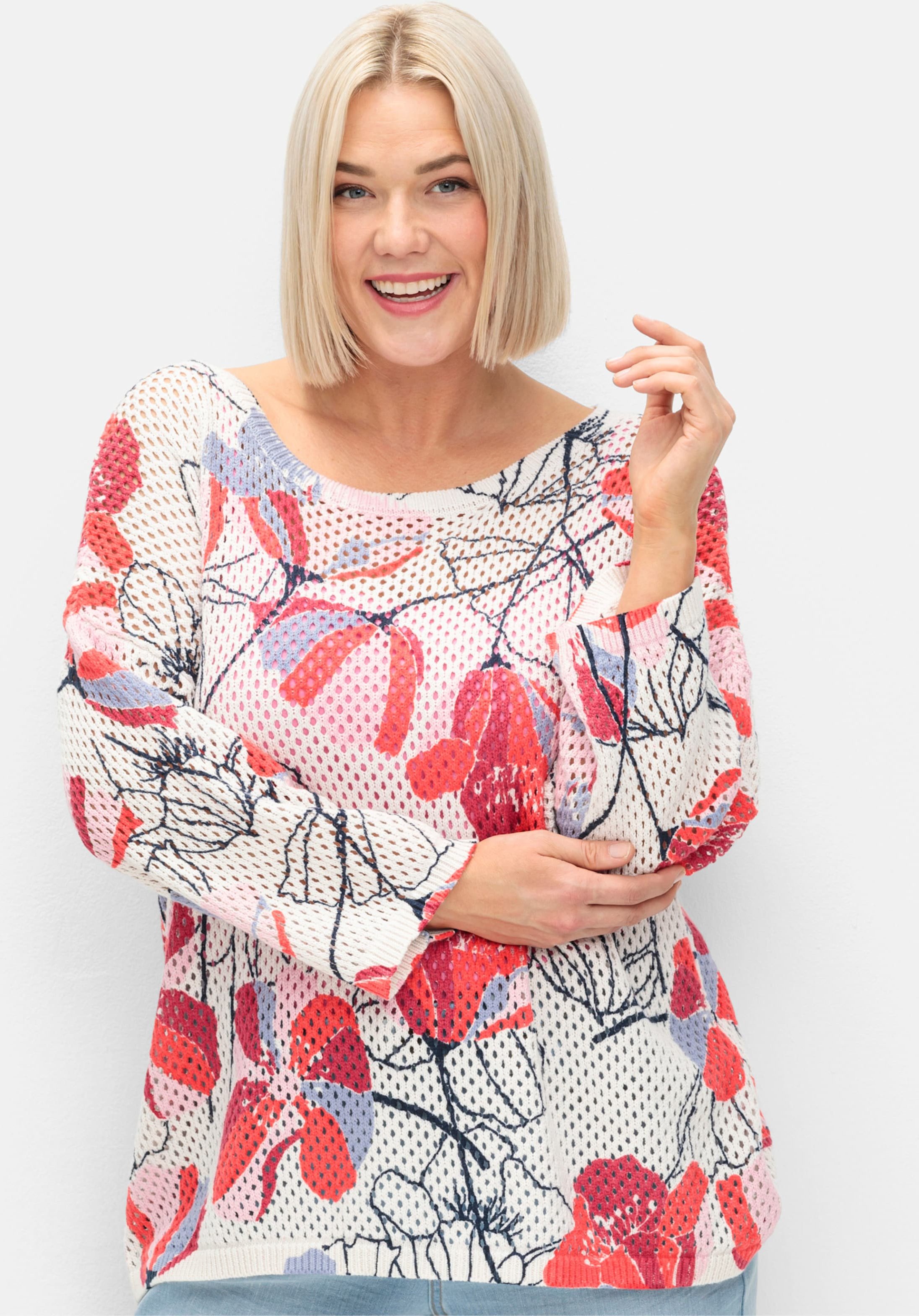 Sheego Pullover mit Lochstrickmuster