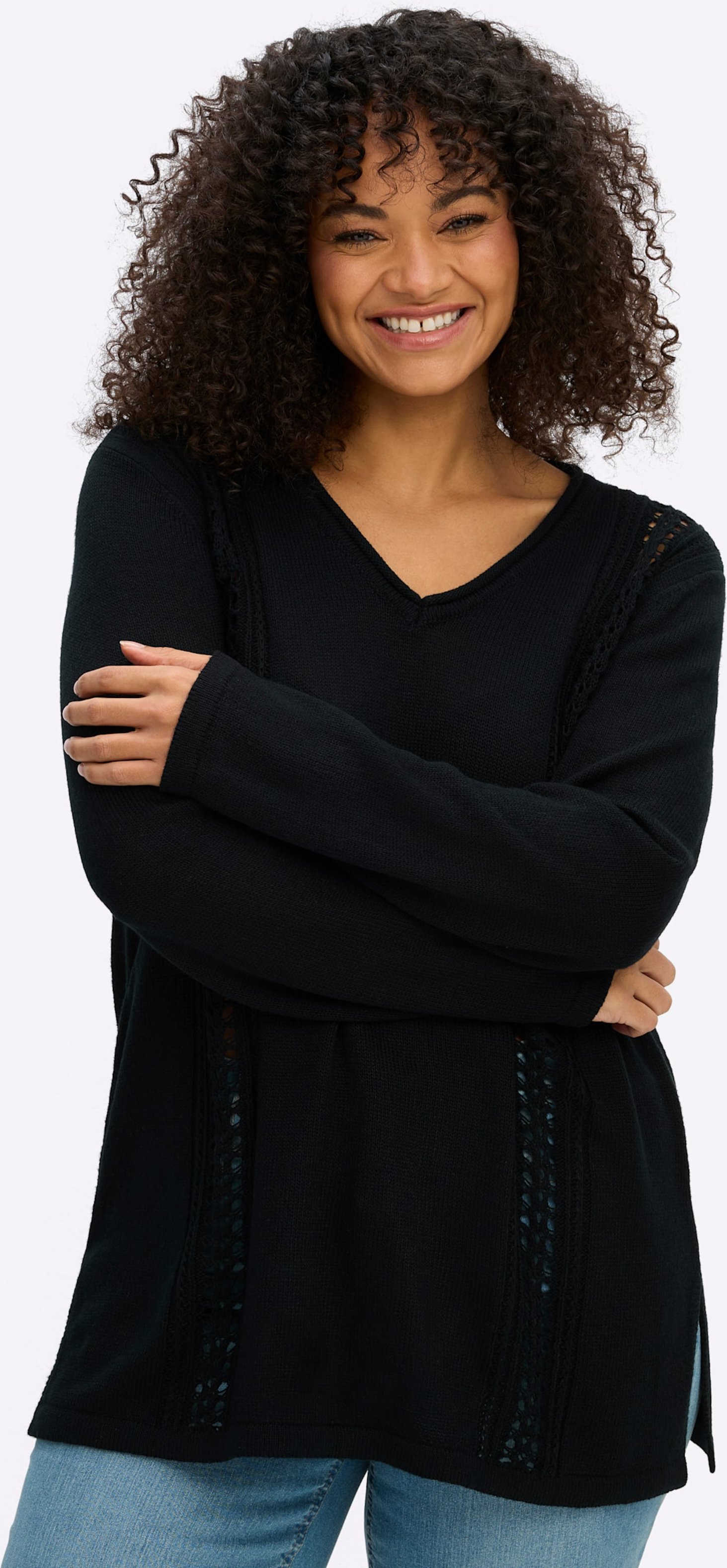 Sheego Ajourpullover mit Zopfmuster-Details