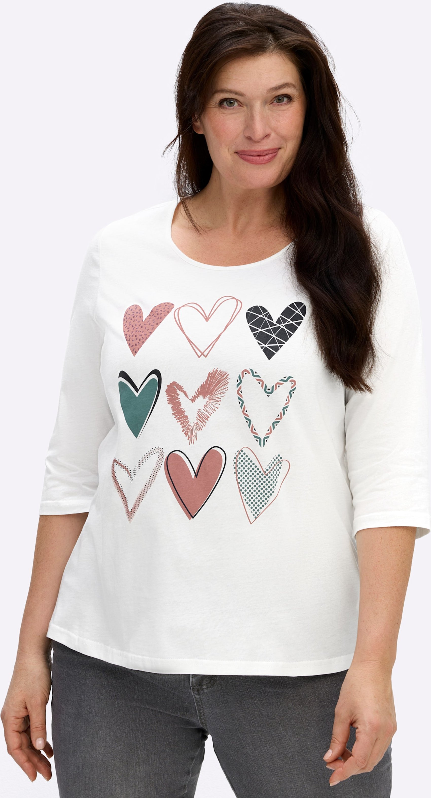 Sheego 3/4-Arm-Shirt mit platziertem Herzmuster