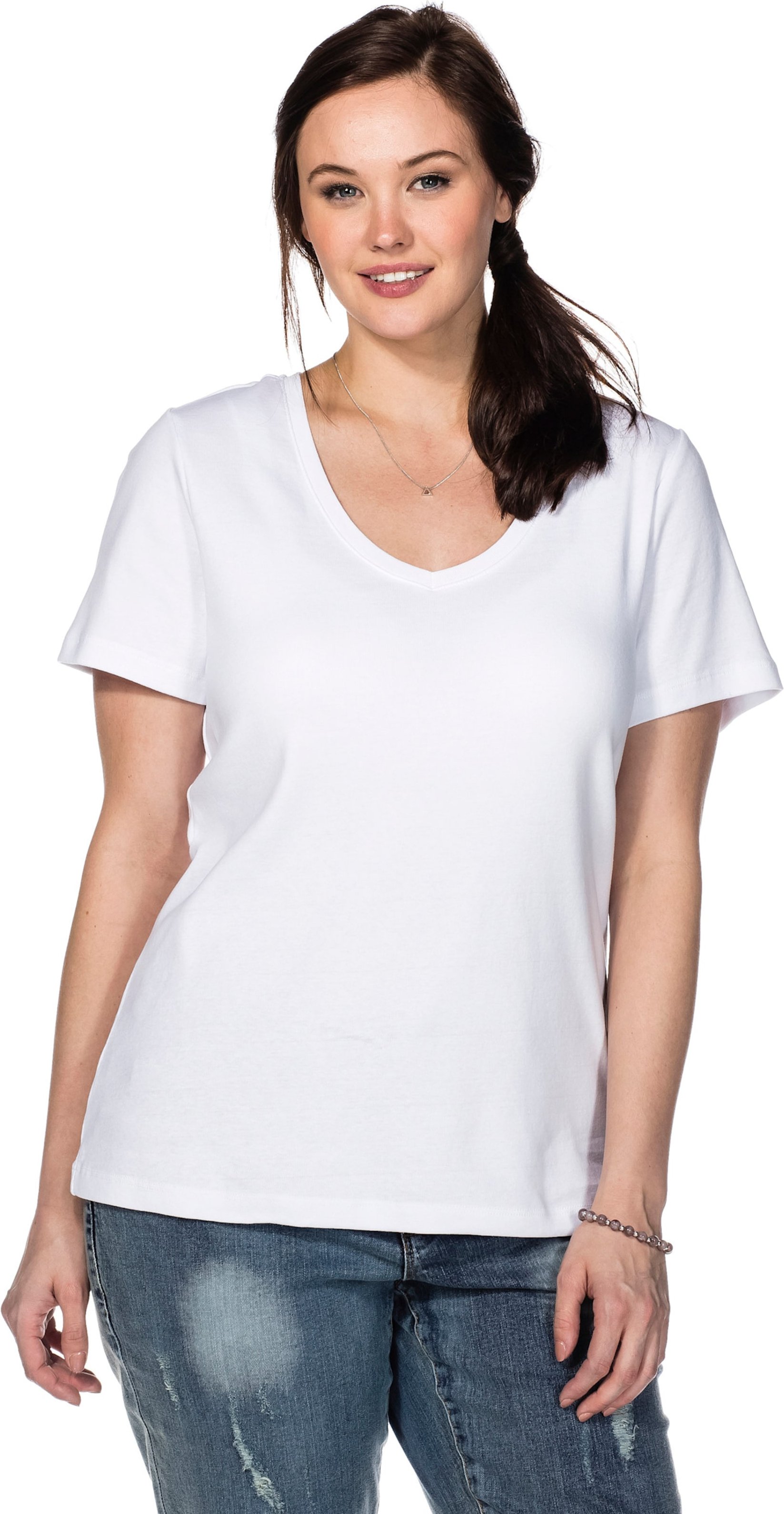 Sheego T-Shirt mit V-Ausschnitt, Rippqualität