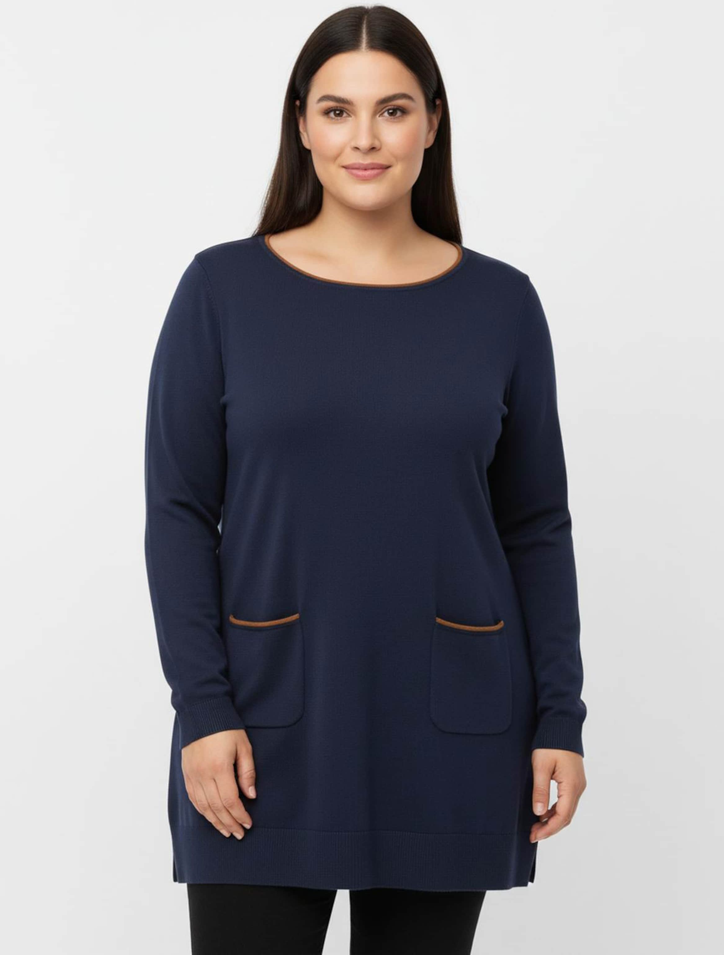 Sheego Longpullover mit Kontrast-Rollsaum