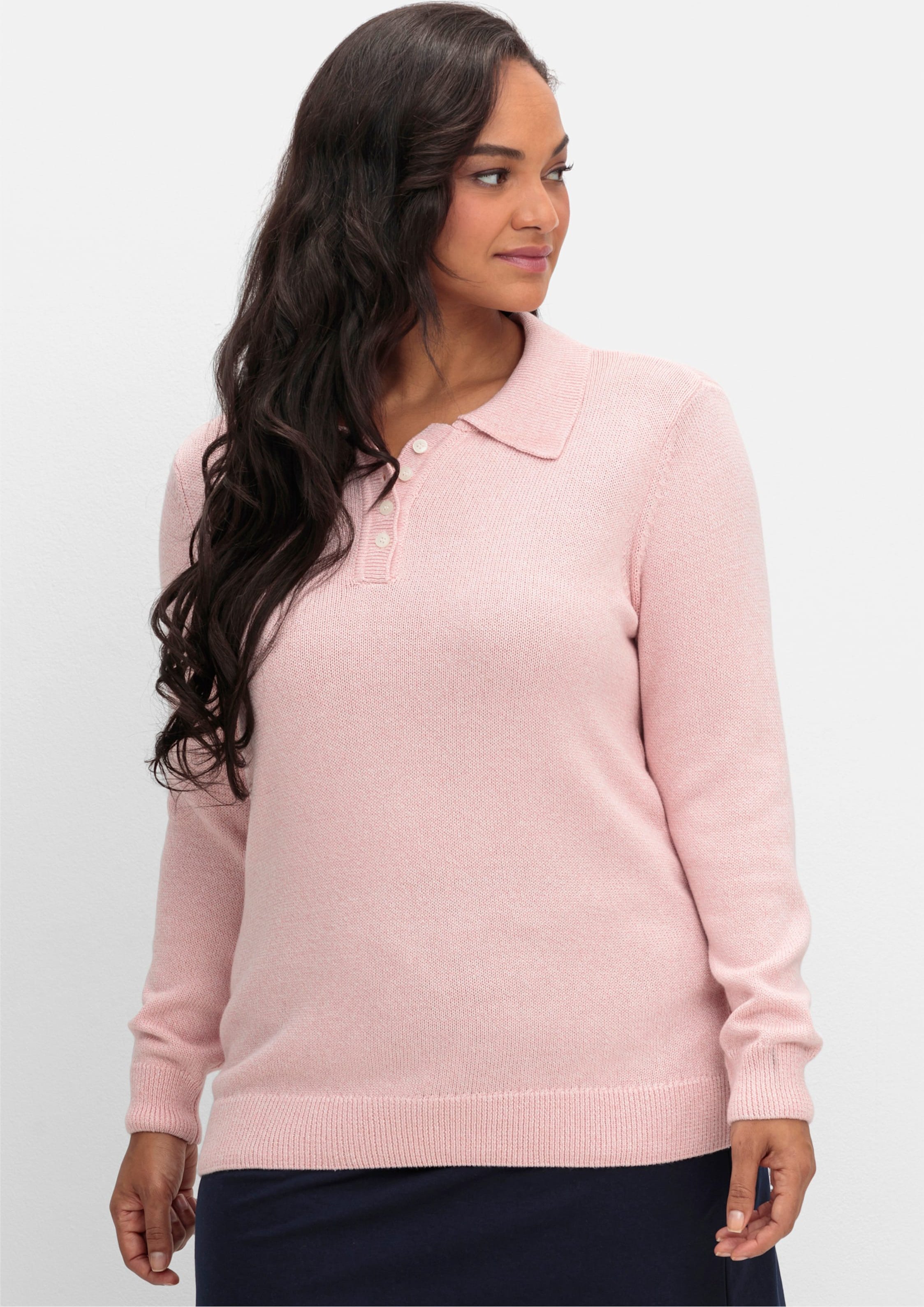 Sheego Polopullover aus meliertem Garn