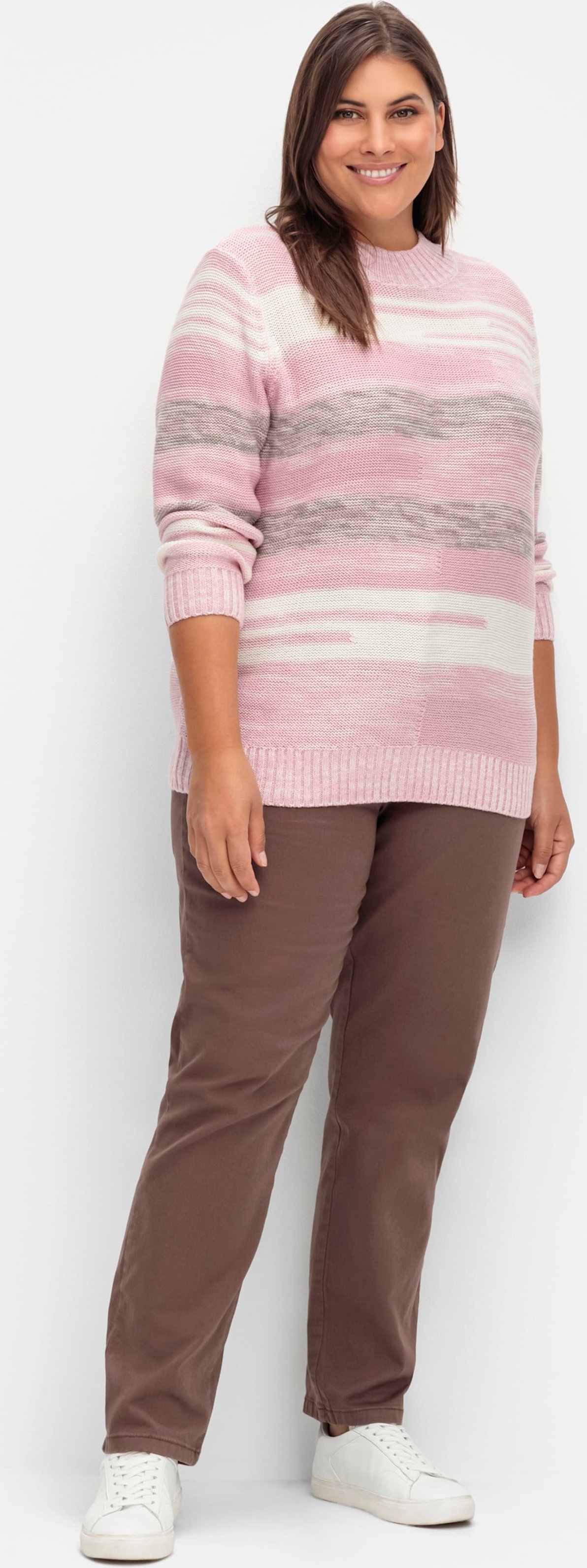 Sheego Stehkragenpullover mit Streifen-Muster