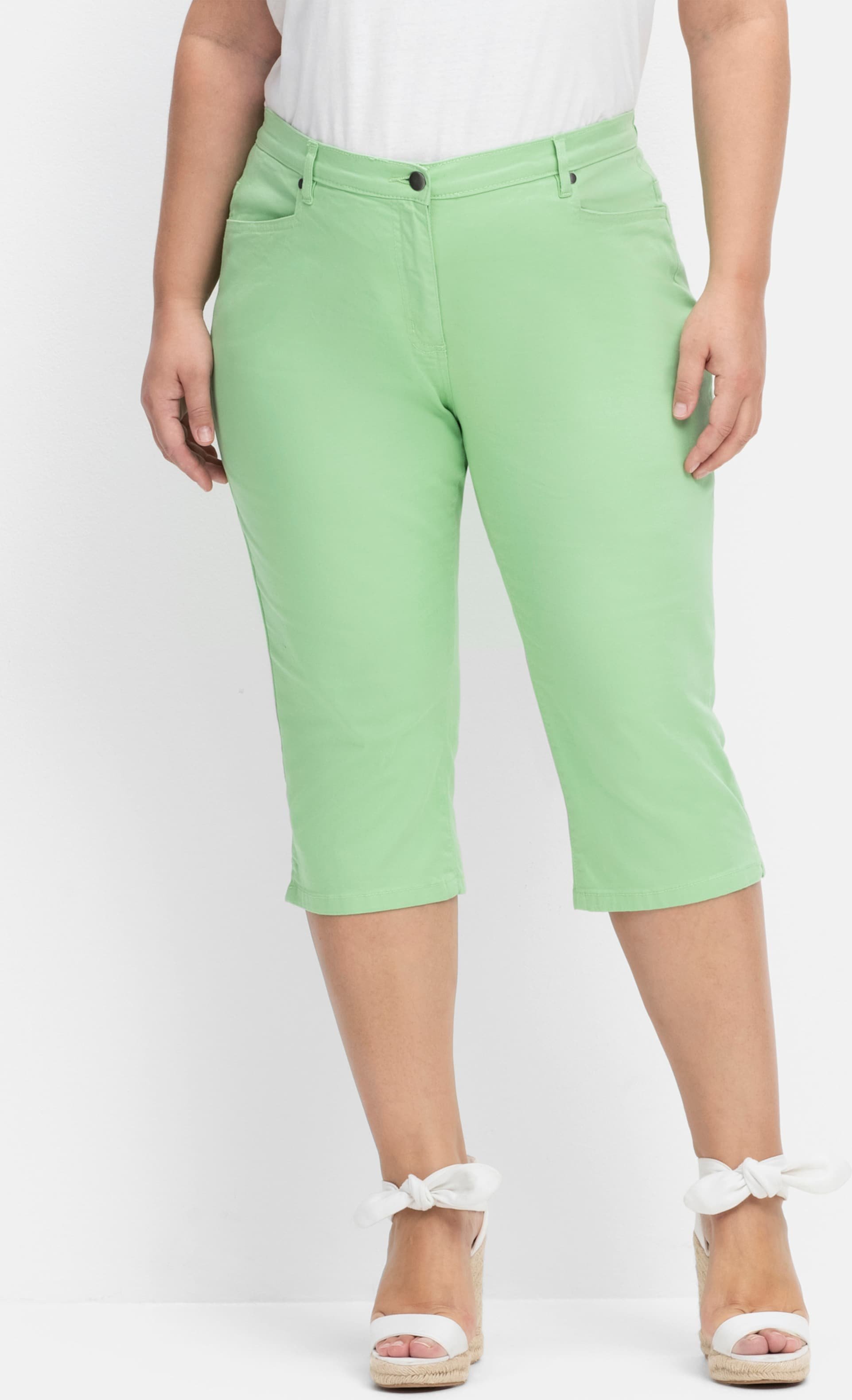 Sheego Caprijeans mit glitzerndem Katzenmotiv