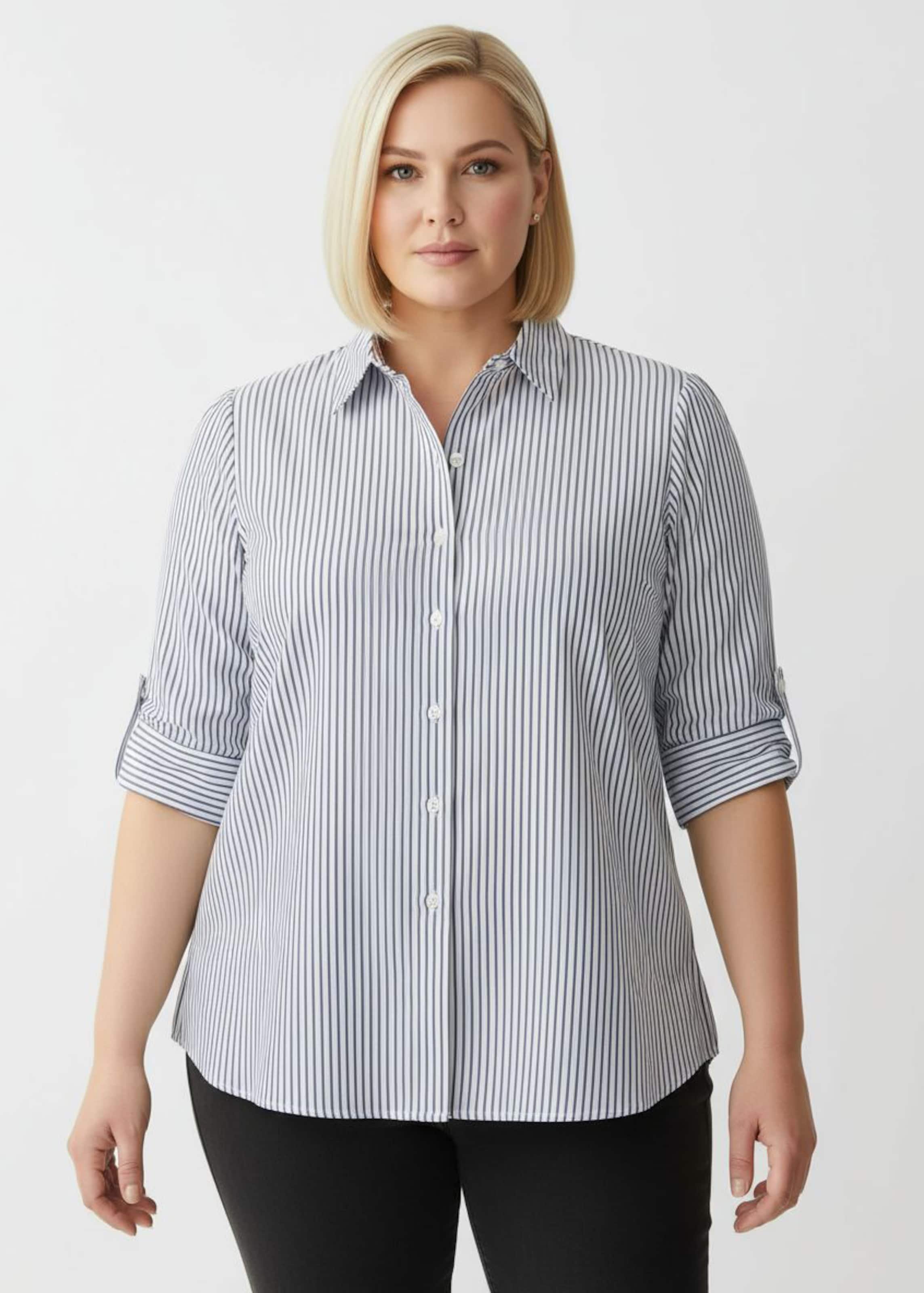 Sheego Gestreifte Bluse mit längenregulierbaren Ärmeln