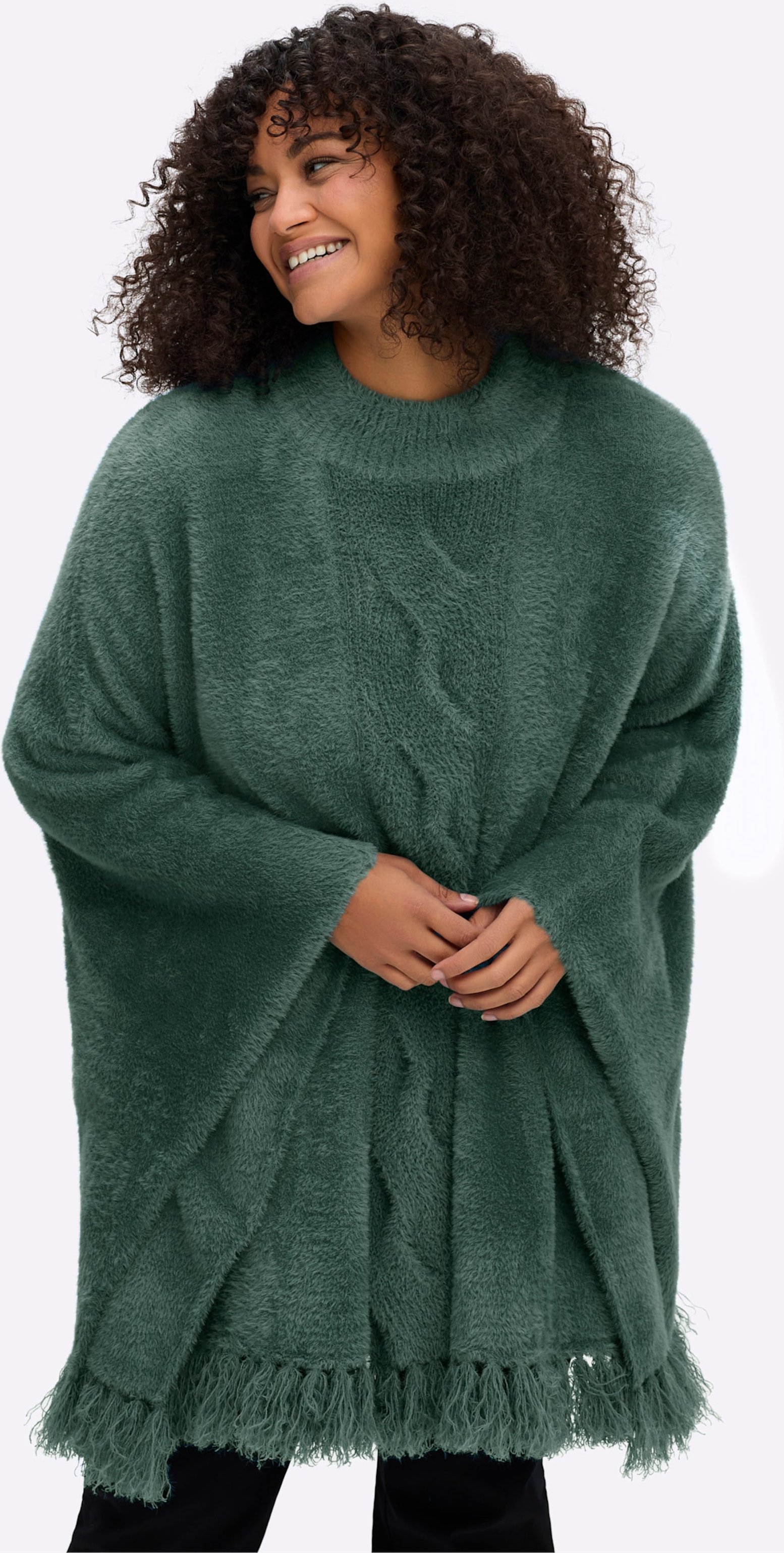 Thumbnail - Sheego Strickponcho mit Stehkragen und Quasten