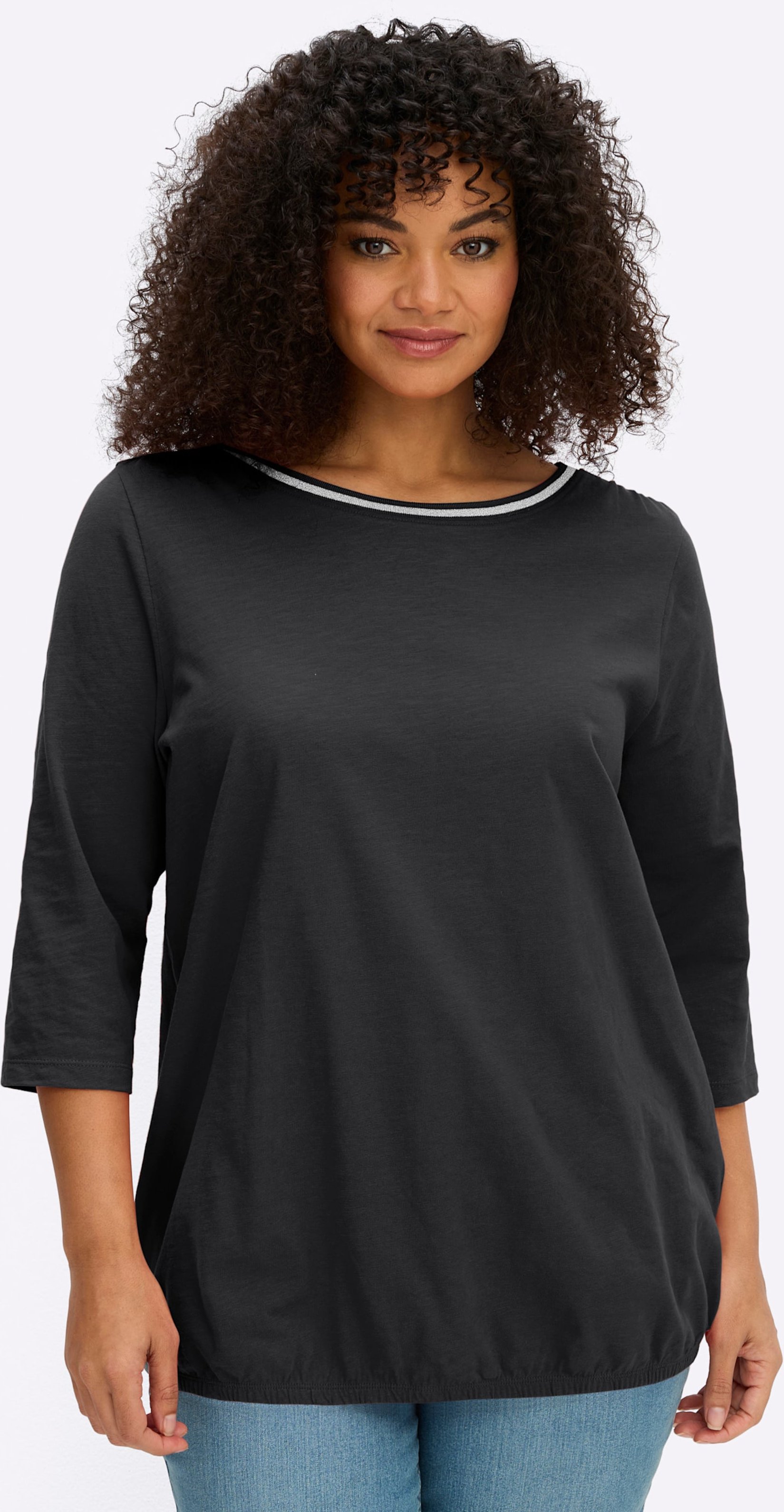 Sheego 3/4-Arm-Shirt mit Glitzergarn am Ausschnitt