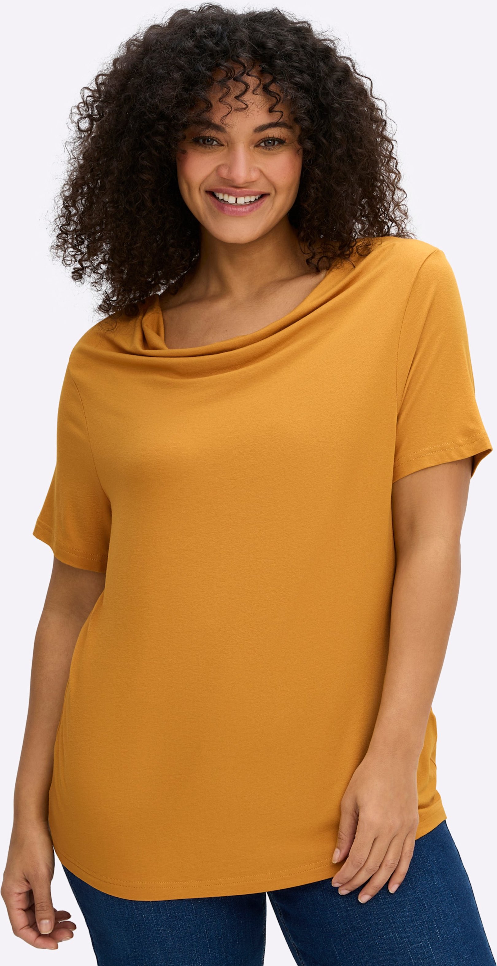 Sheego Wasserfallshirt mit kurzen Ärmeln