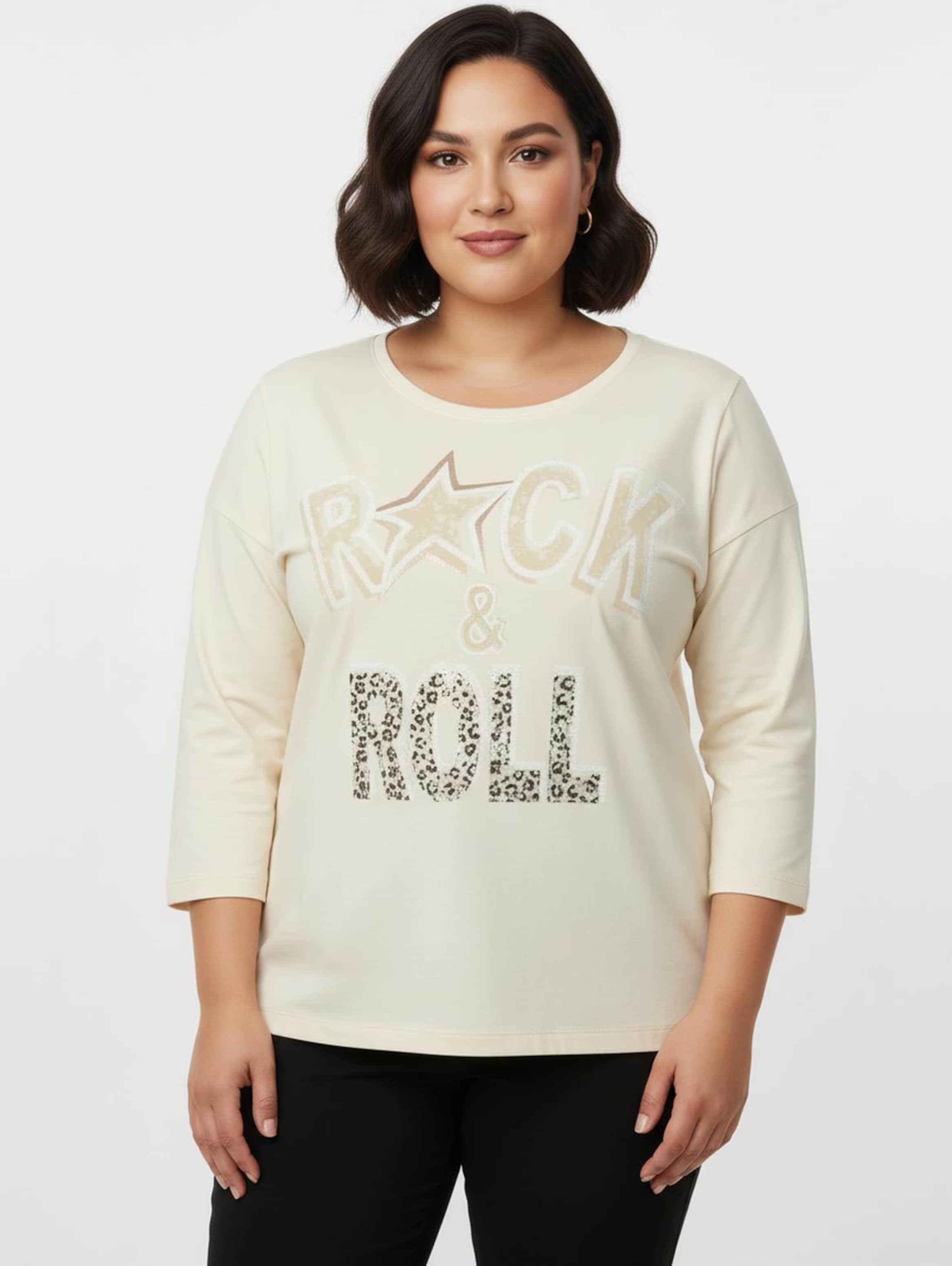 Sheego 3/4-Arm-Shirt mit glänzendem Schriftzug