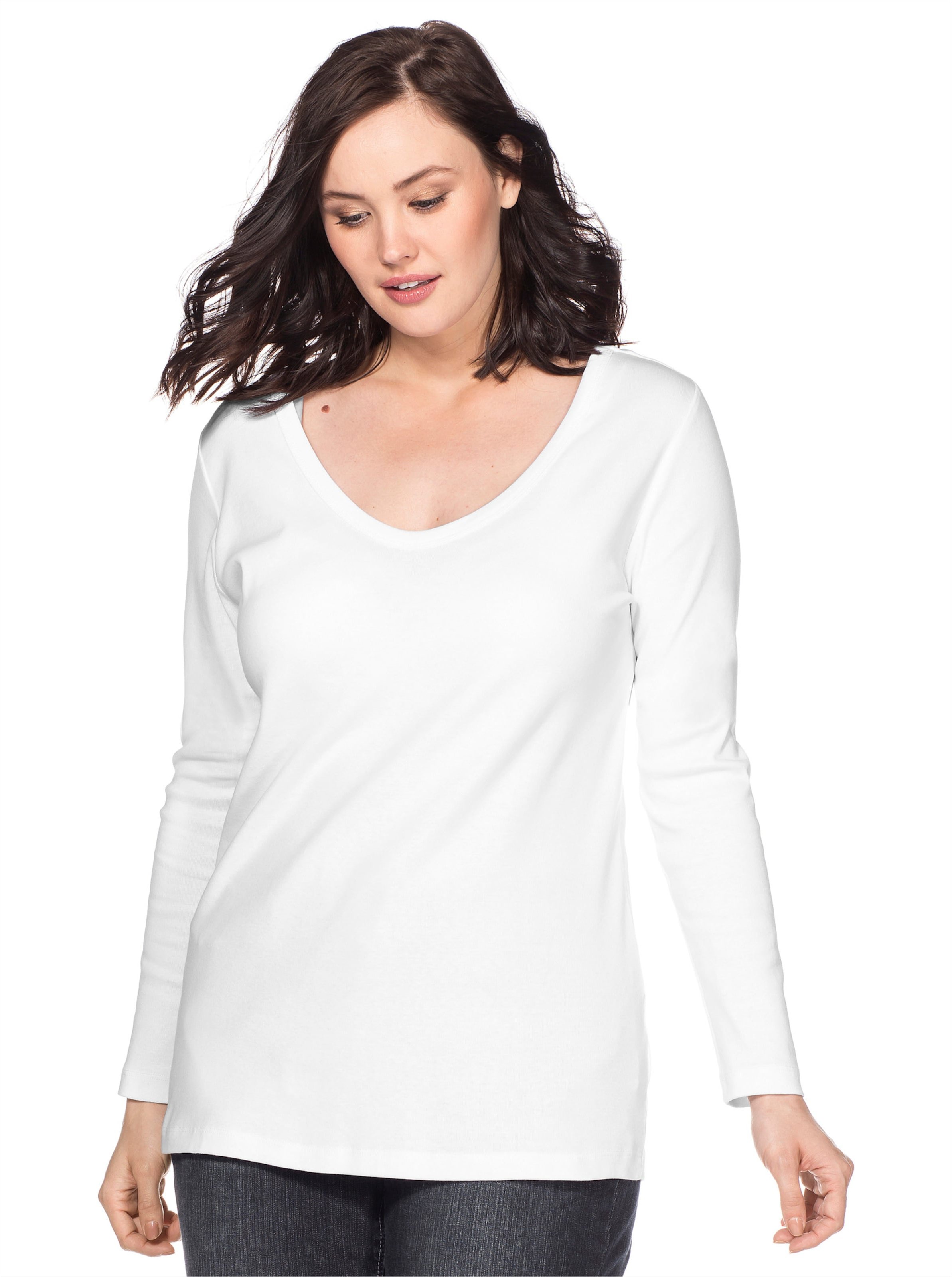 Sheego Langarmshirt mit Rundhalsausschnitt, Rippqualität