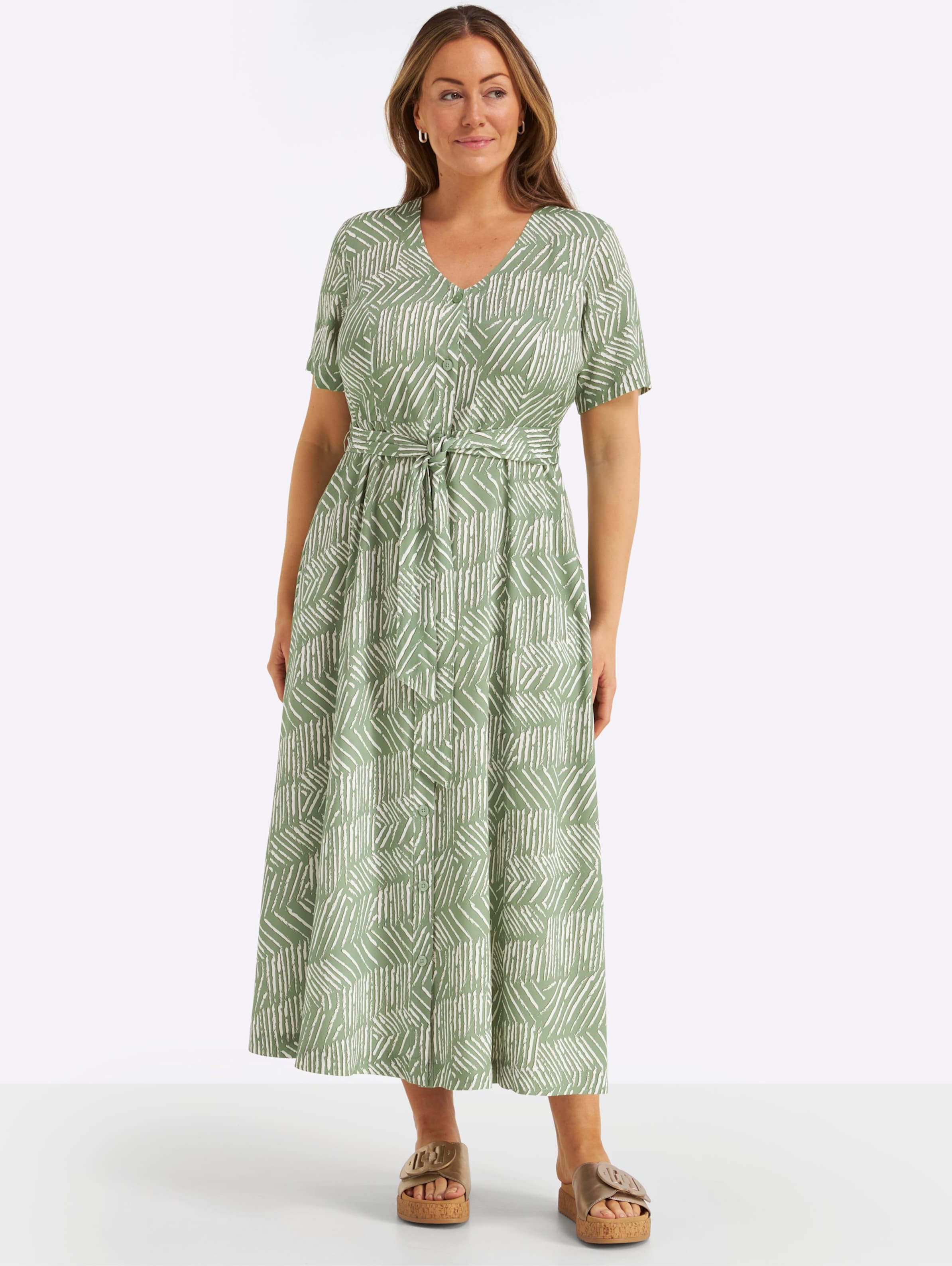 Sheego Maxikleid mit Bindegürtel und Knopfleiste