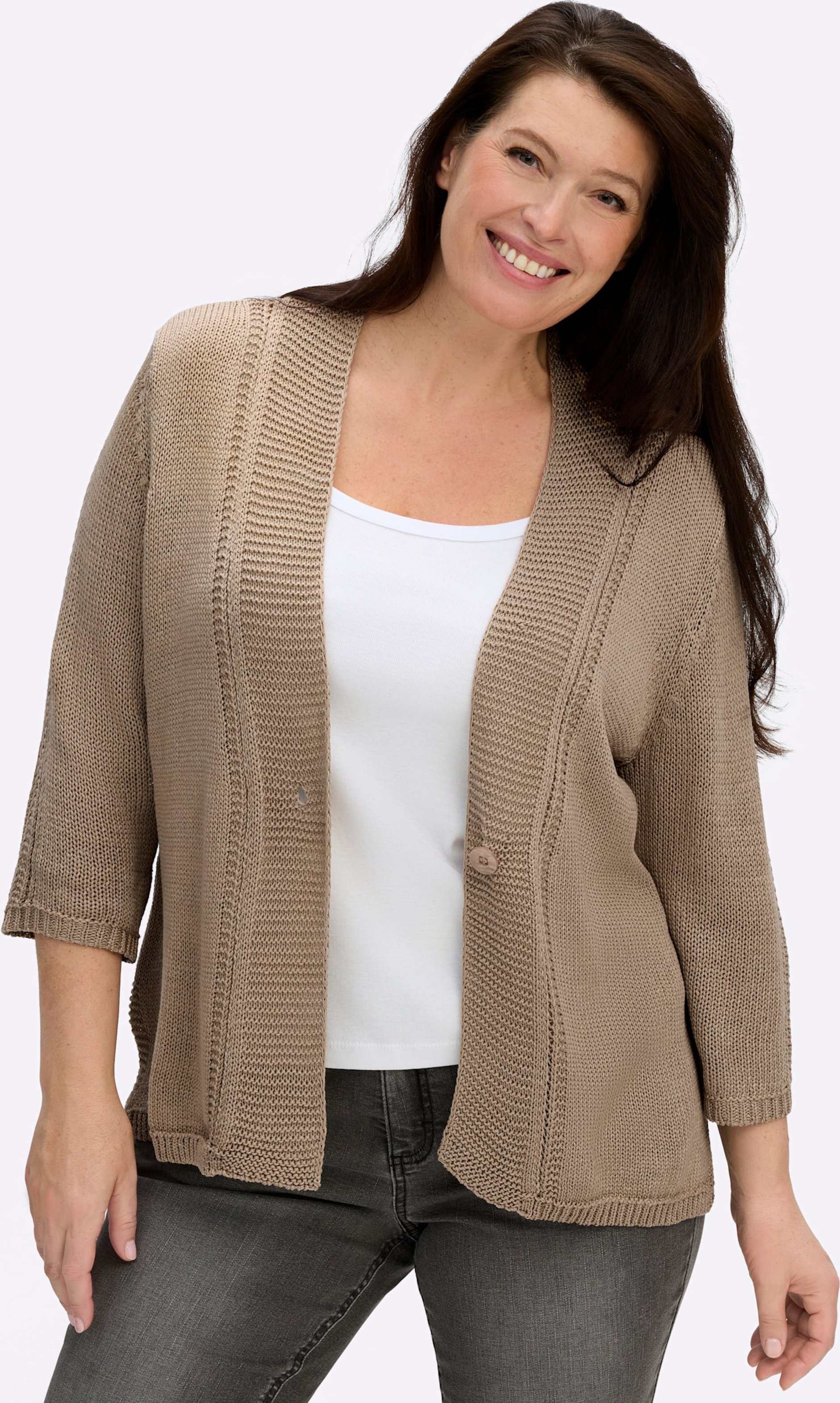 Sheego Strickjacke in pflegeleichtem Bändchengarn