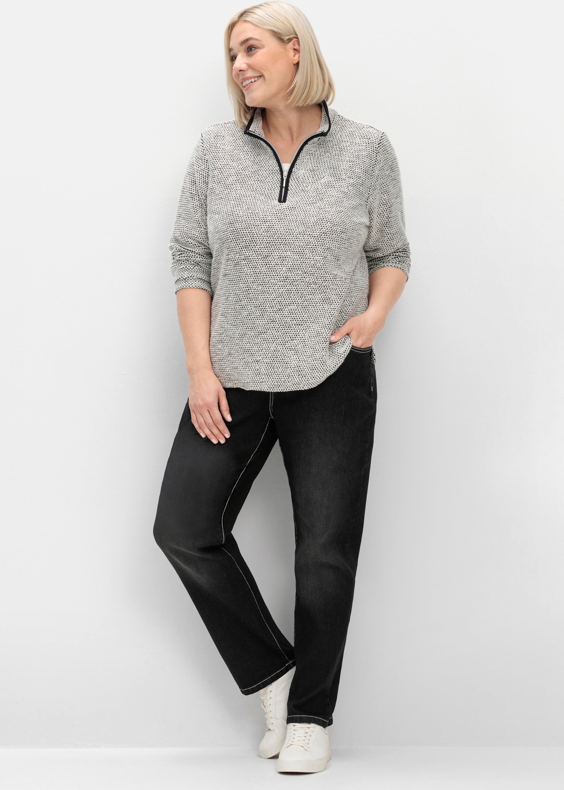 Sheego Langarmshirt in Bouclé-Qualität