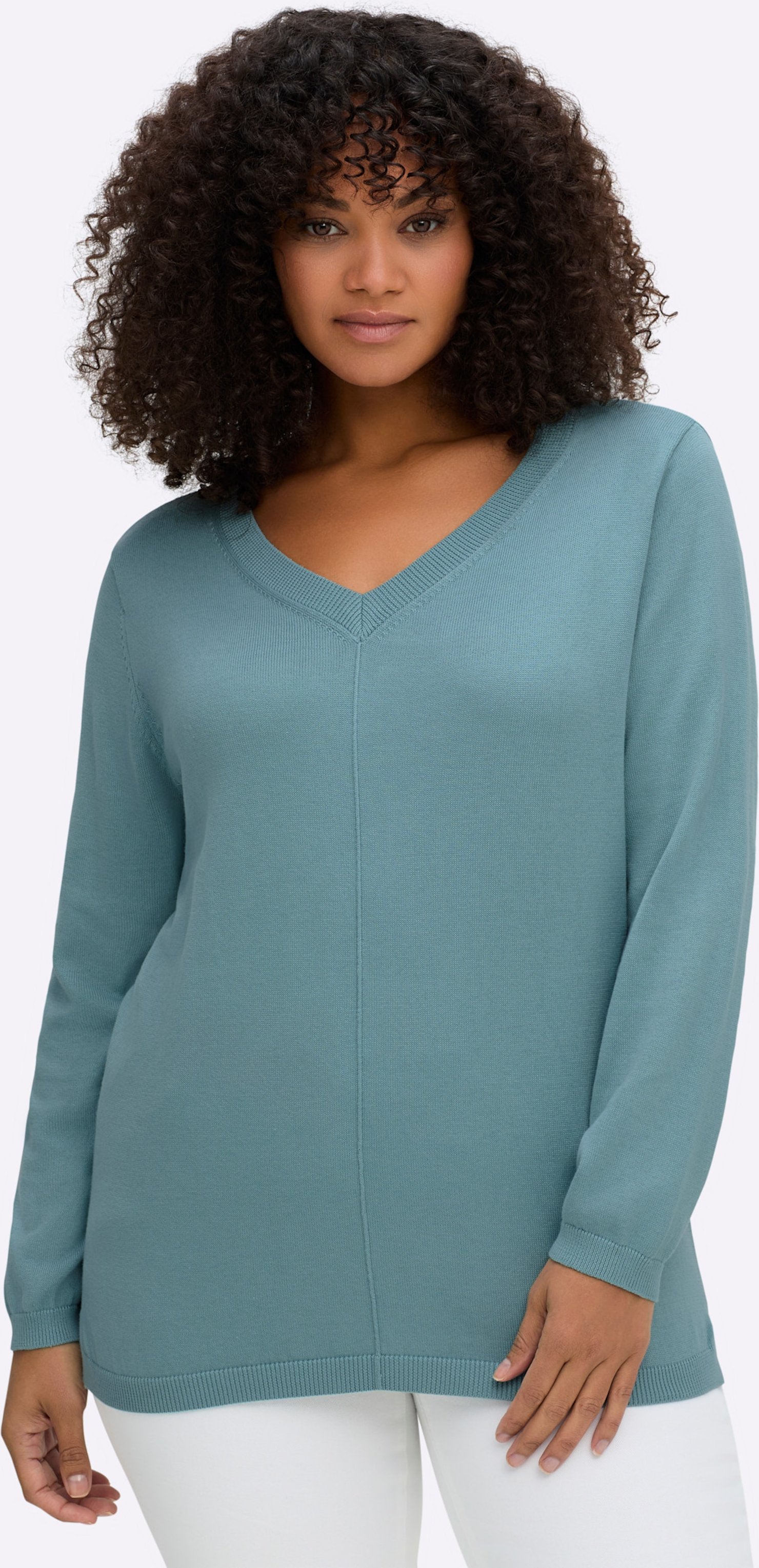 Sheego V-Ausschnitt-Pullover mit Biesen vorne