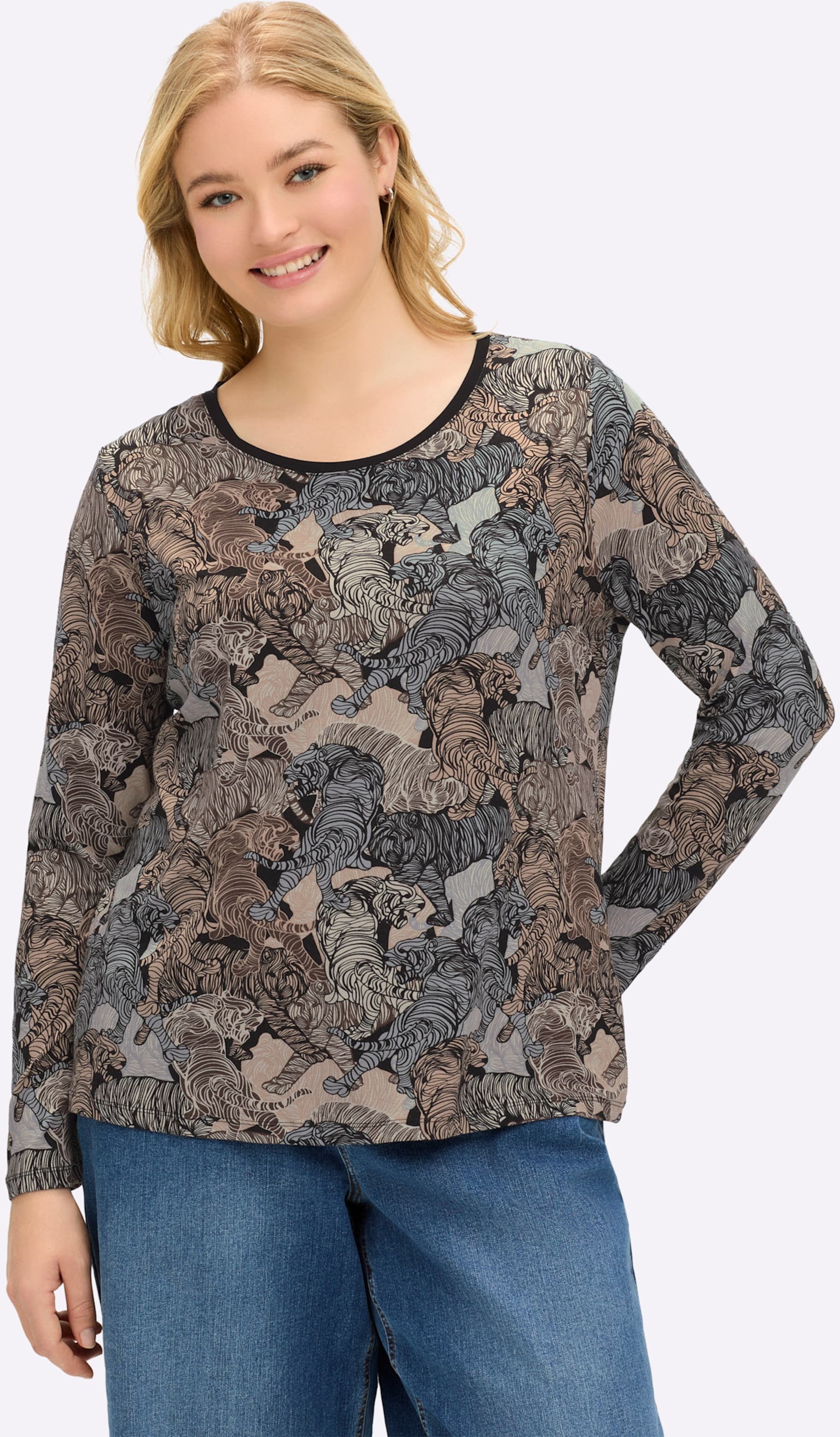 Sheego Langarmshirt mit kontrastfarbiger Paspel