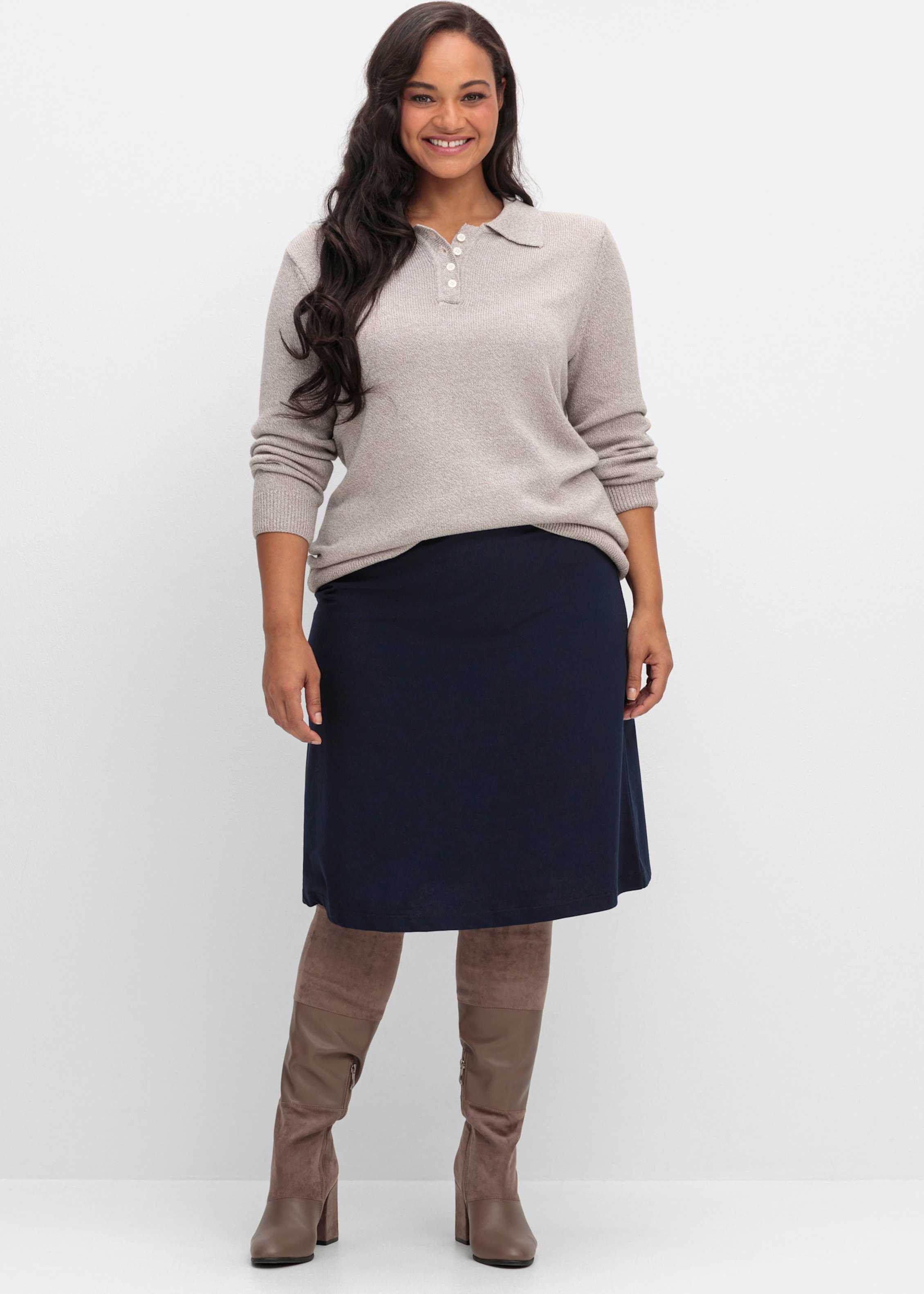 Sheego Polopullover aus meliertem Garn