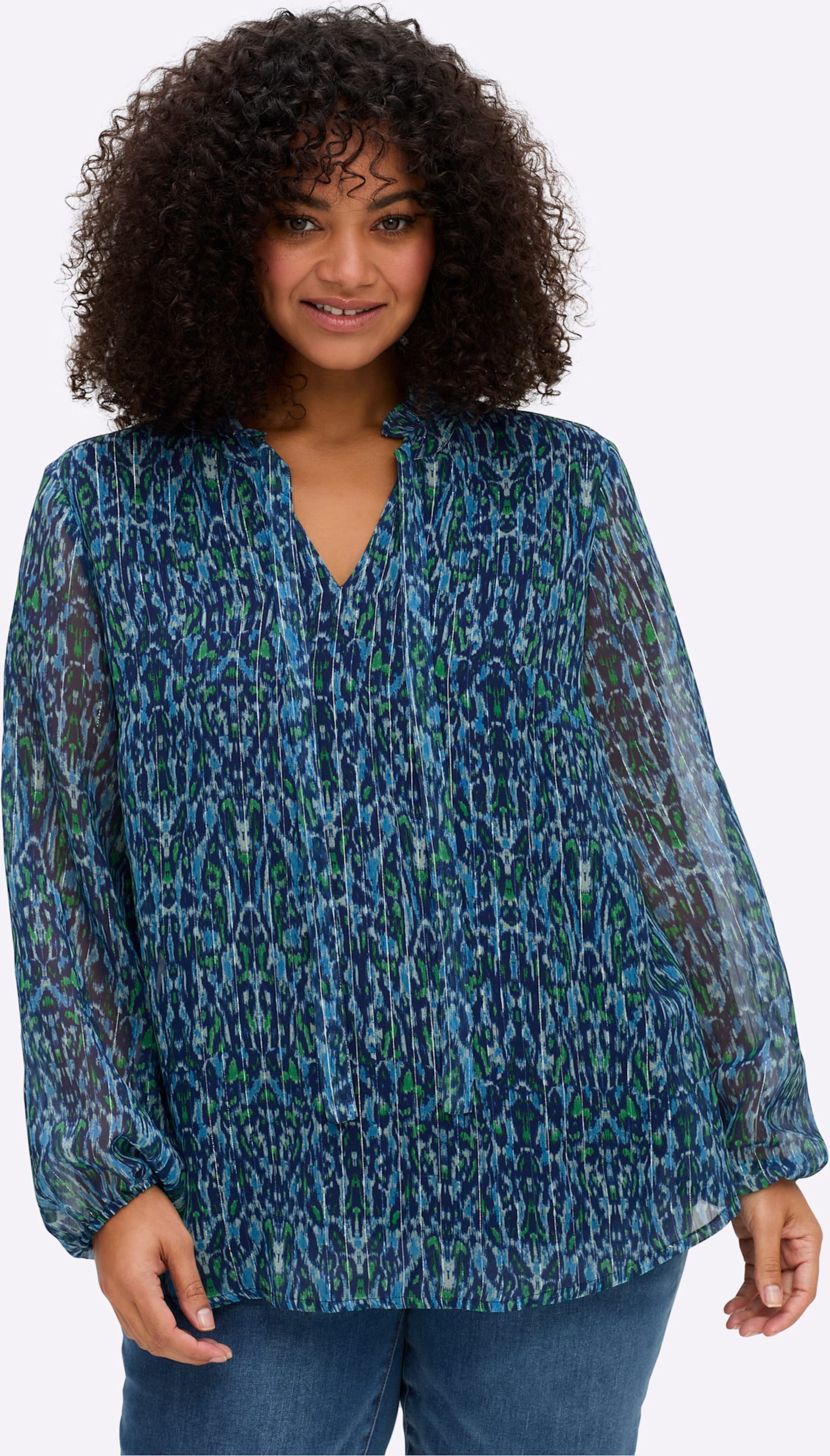 Sheego Chiffonbluse mit Glanz-Nadelstreifen