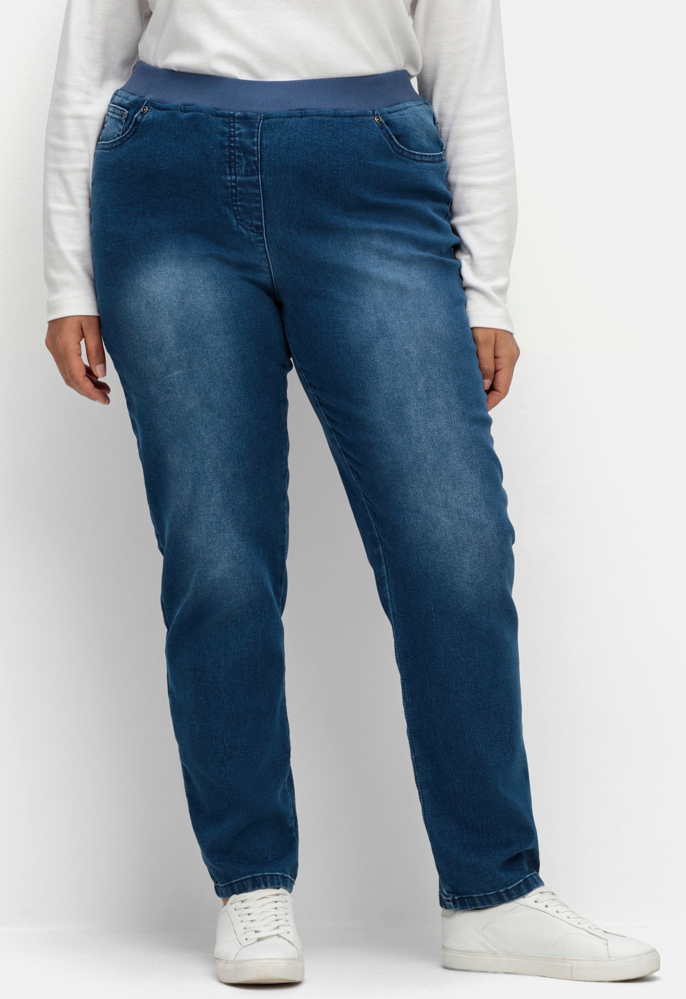 Sheego Schlupfjeans mit geripptem Strick-Dehnbund