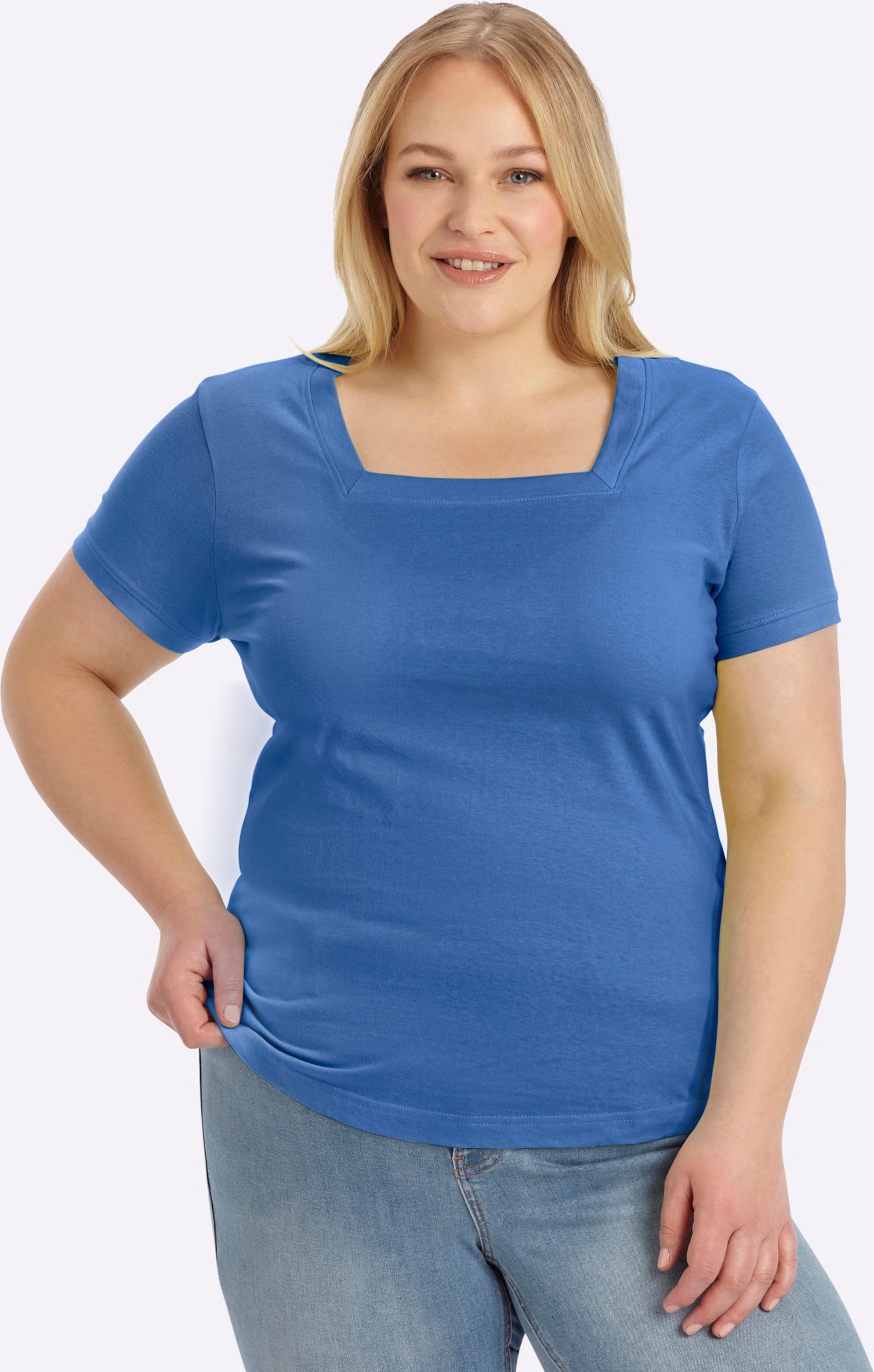 Sheego Kurzarmshirt mit Karree-Ausschnitt