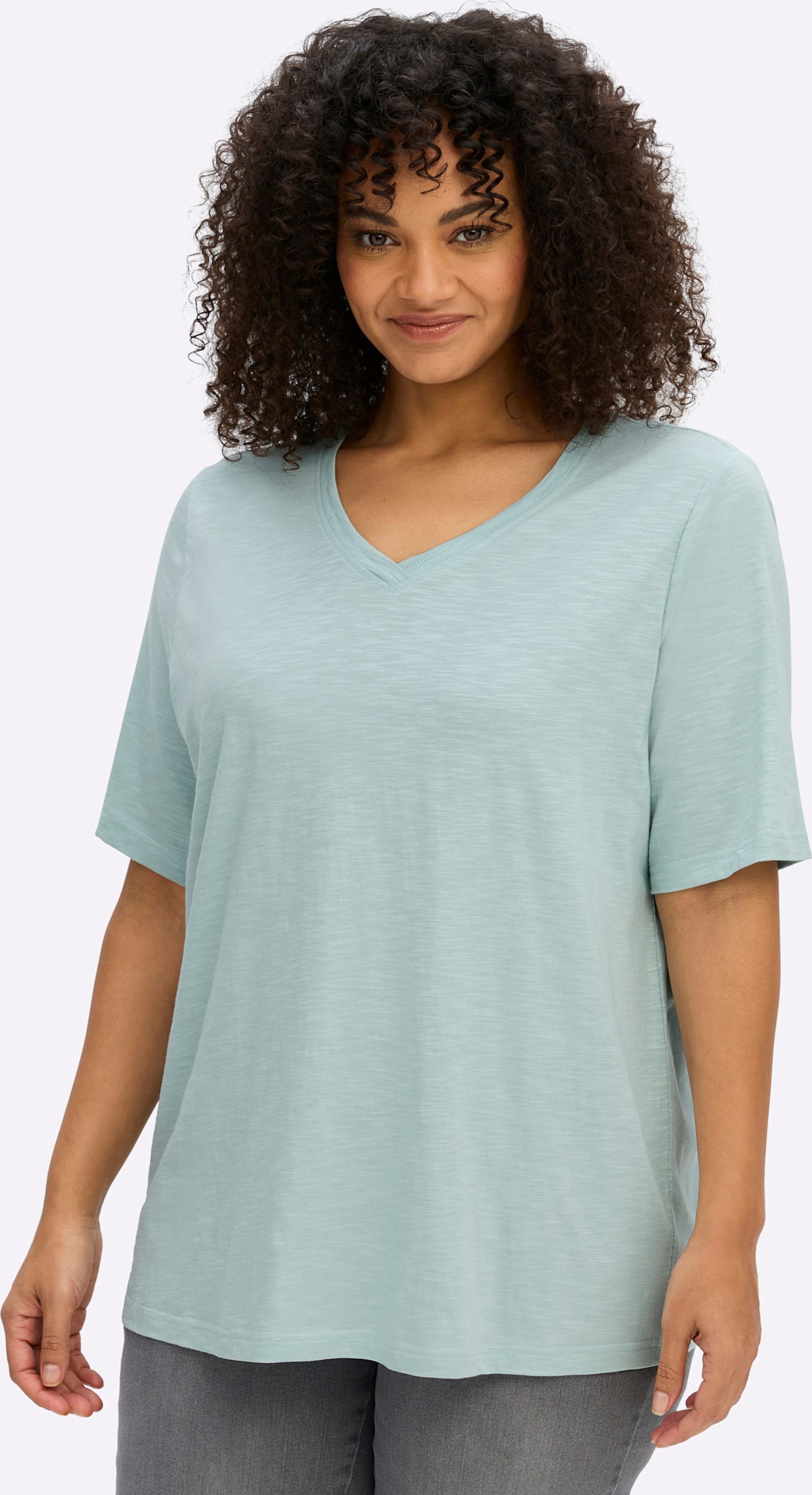 Sheego V-Shirt in Flammgarn-Optik