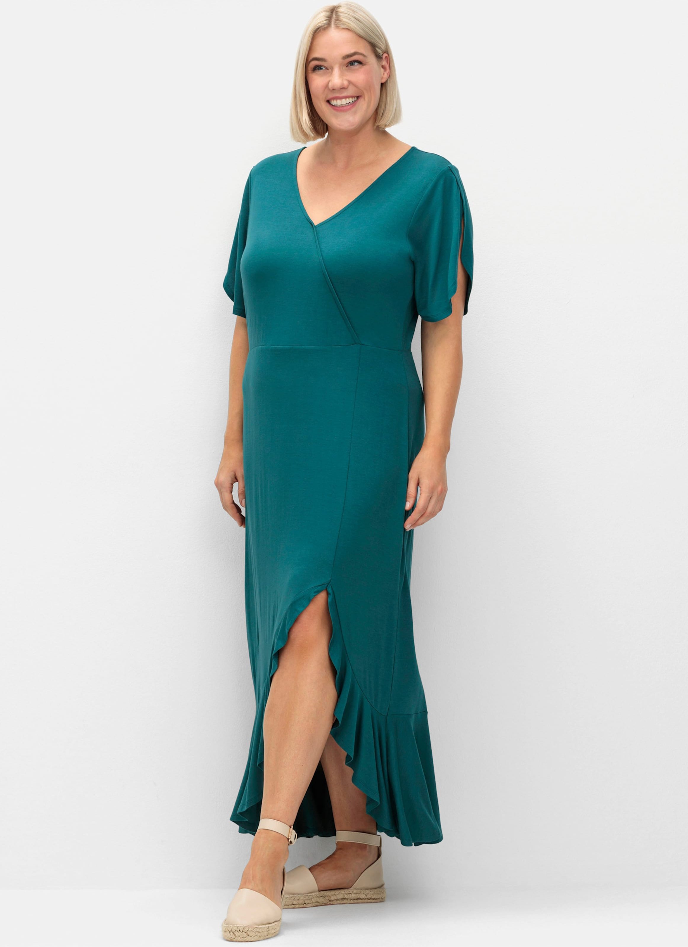 Sheego Jerseykleid in Wickeloptik, mit Volantrock