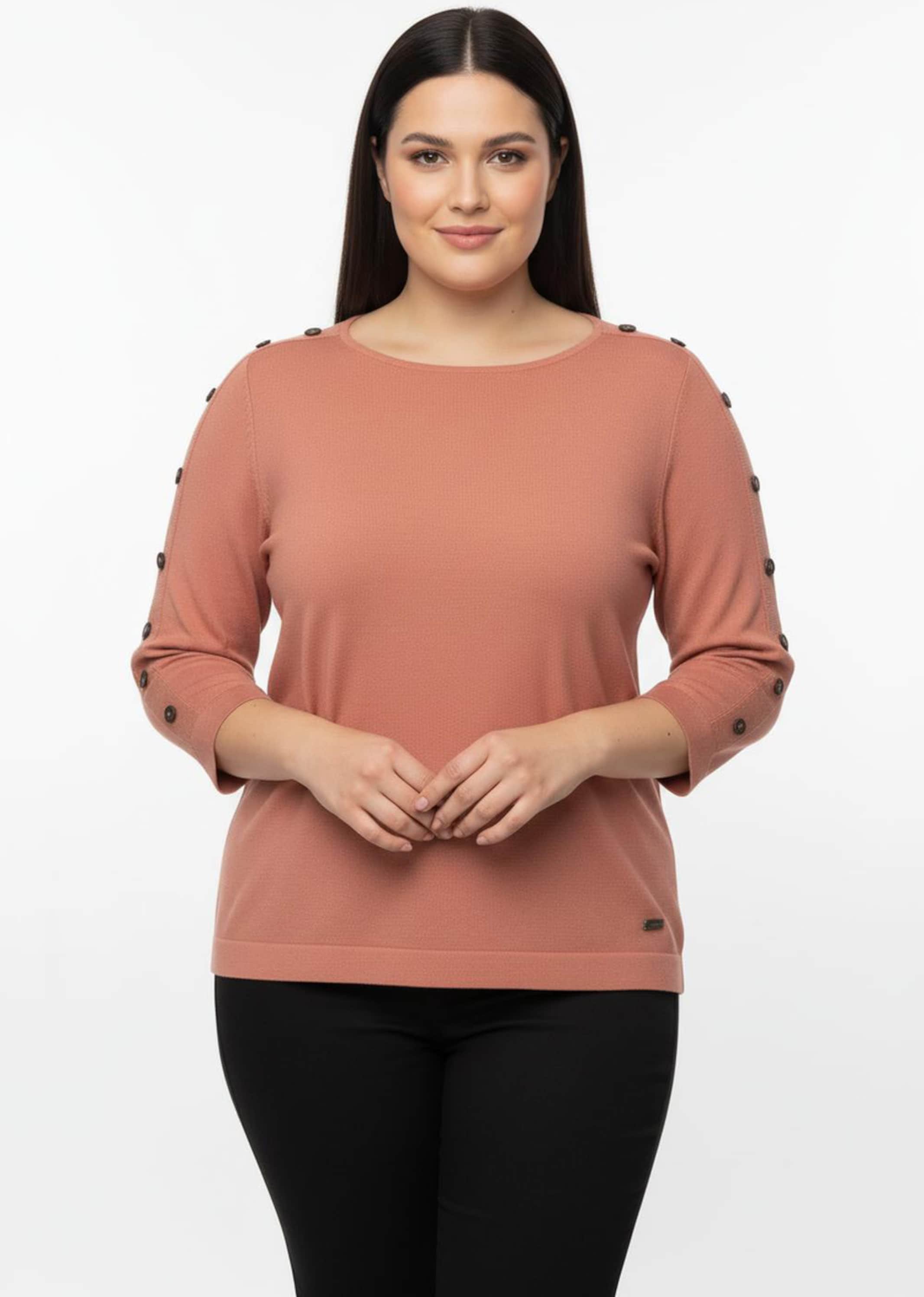 Sheego 3/4 Arm-Pullover mit Zierknopf-Detail