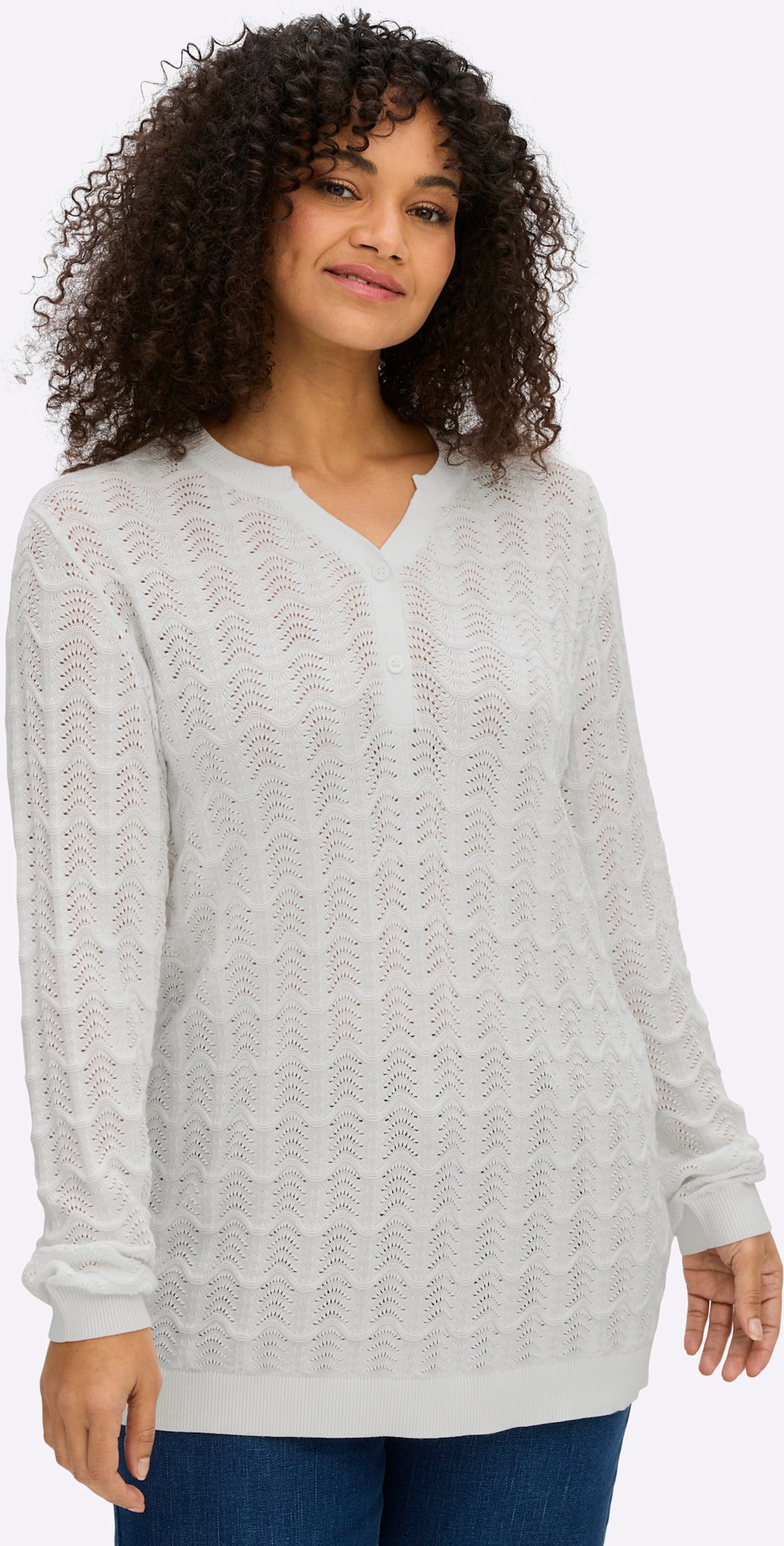 Sheego Ajourpullover mit kurzer Knopfleiste