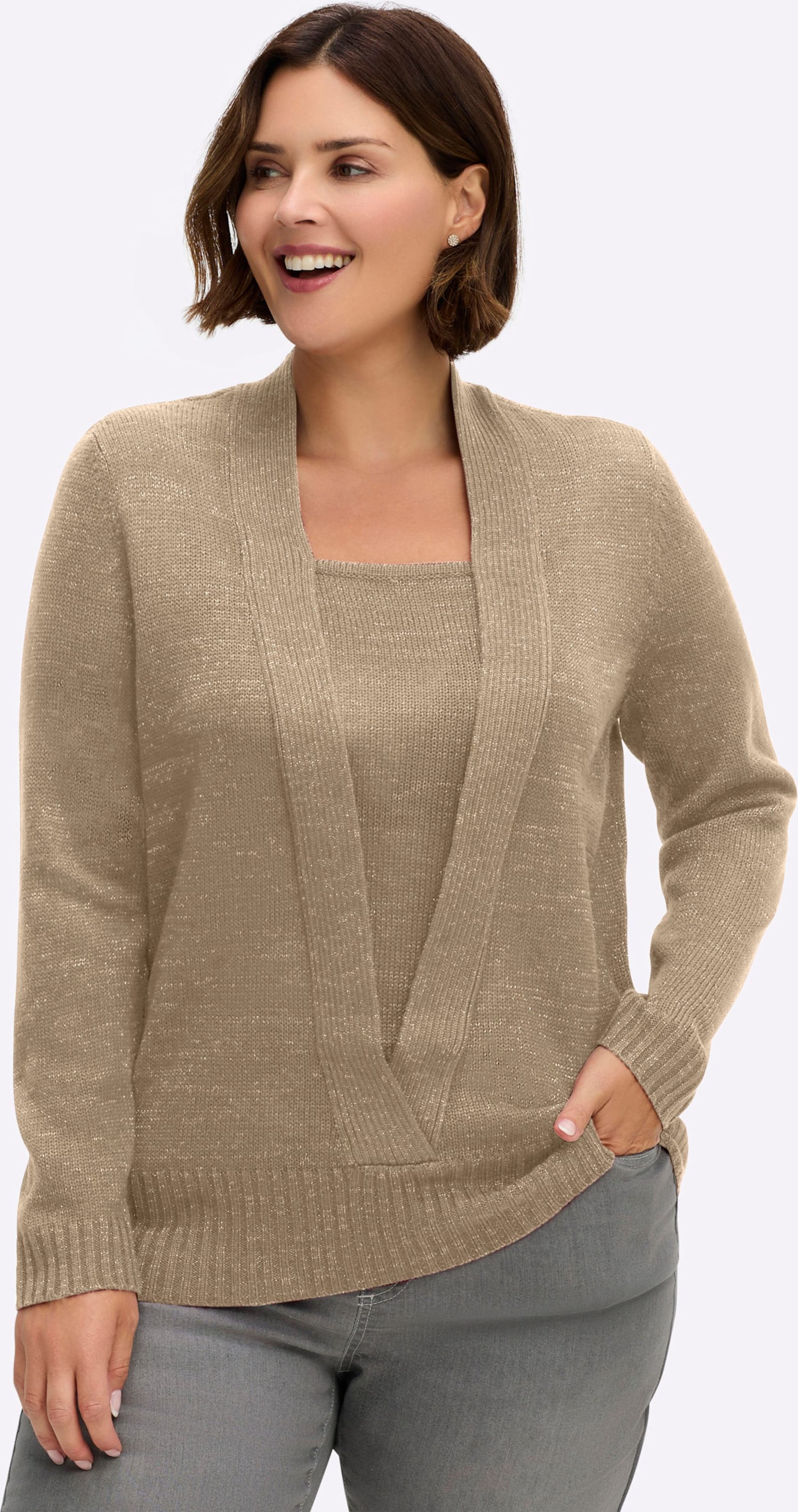 Sheego 2-in-1-Pullover mit Schalkragen-Optik