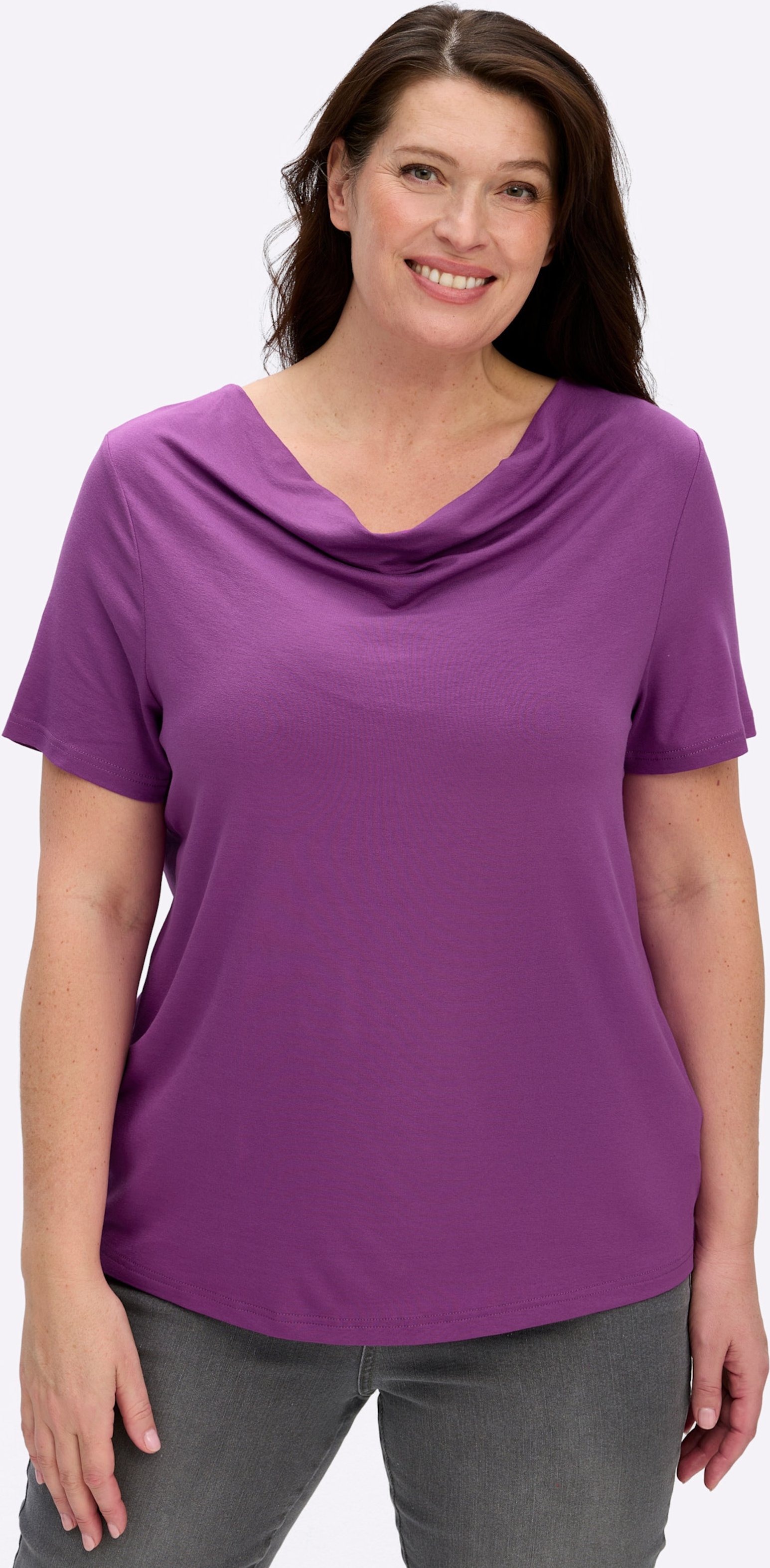 Sheego Wasserfallshirt mit kurzen Ärmeln