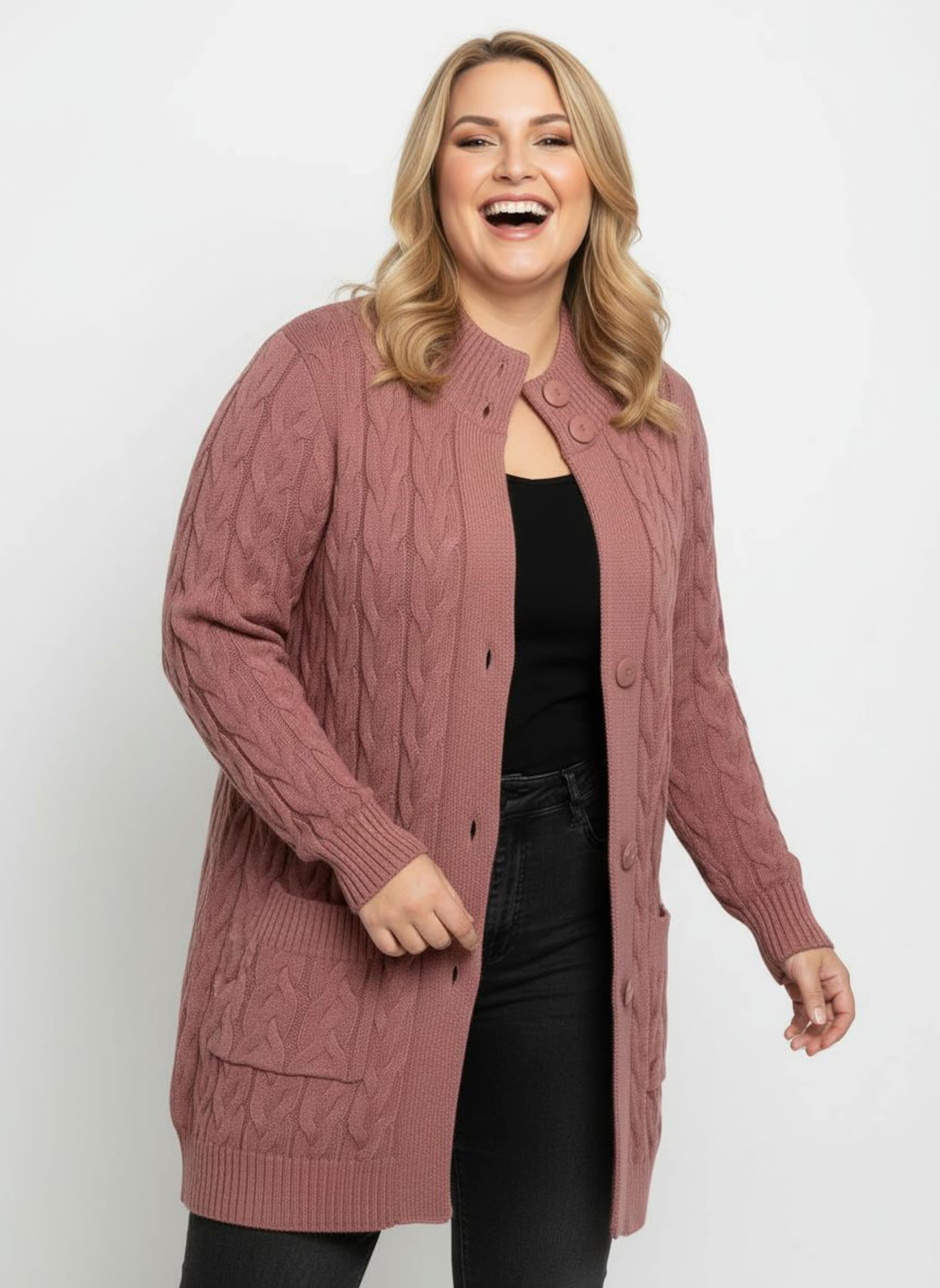 Sheego Longstrickjacke mit Zopfmuster