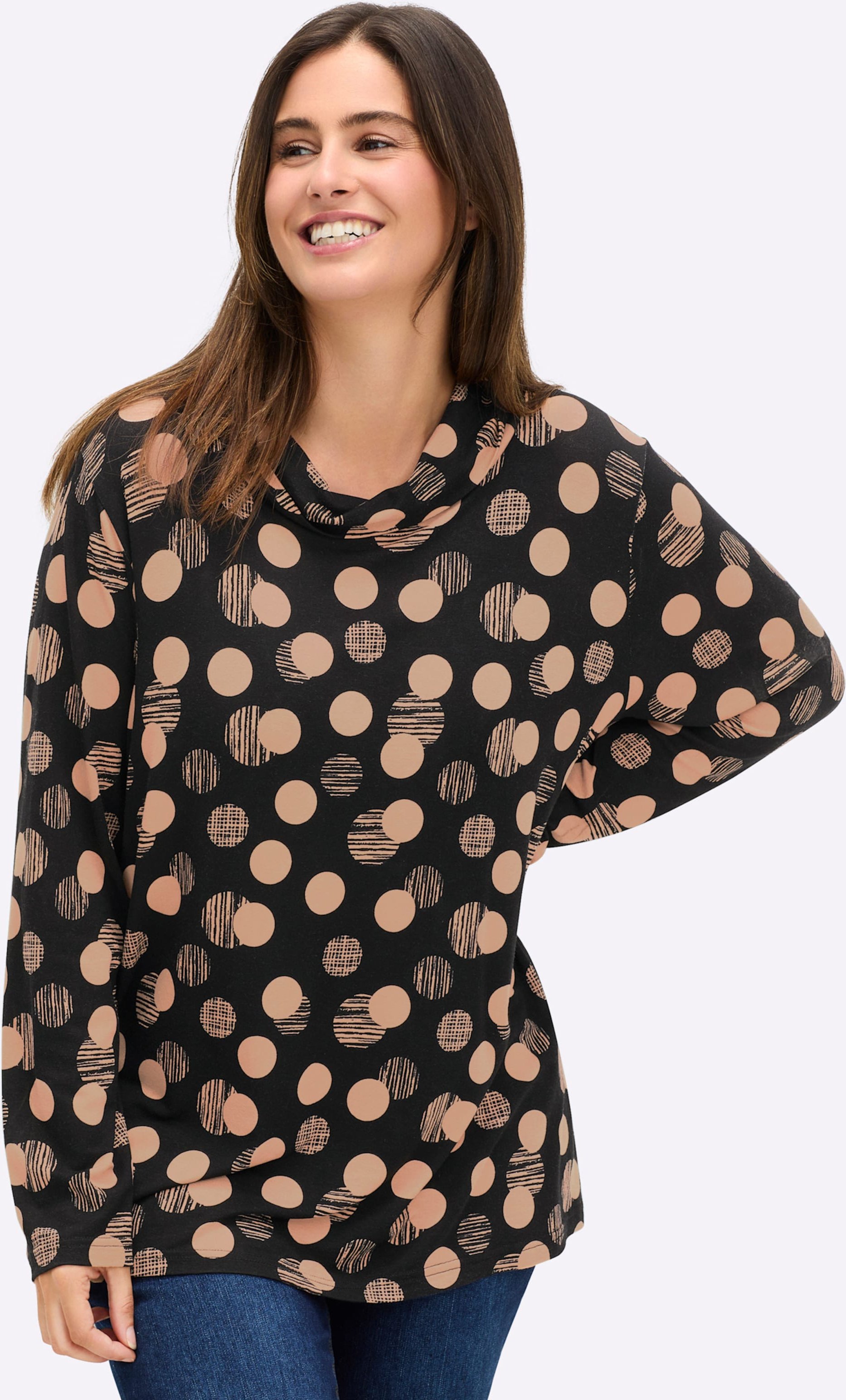 Thumbnail - Sheego Rollkragenshirt mit Punkte-Druckdessin