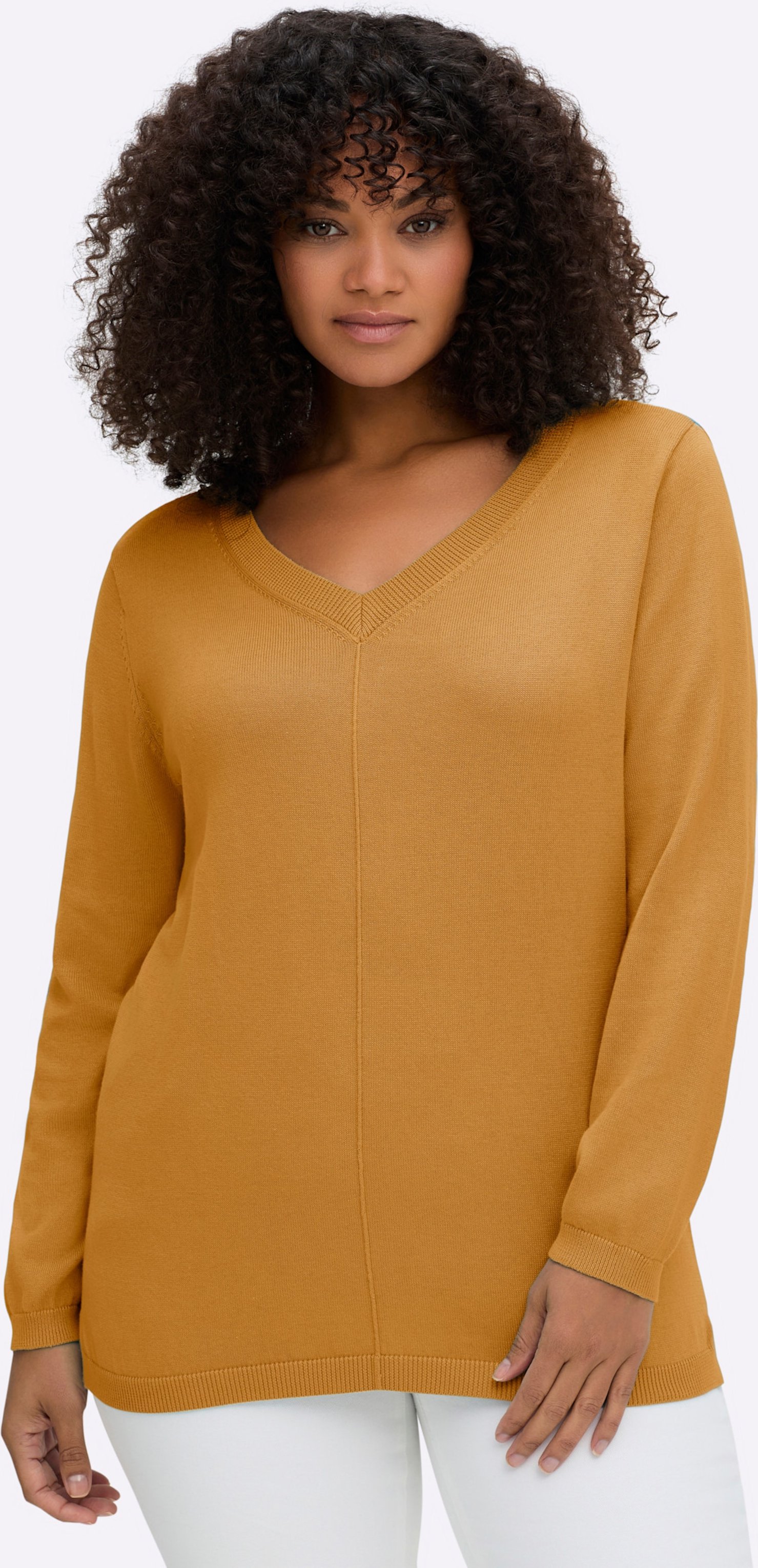 Sheego V-Ausschnitt-Pullover mit Biesen vorne