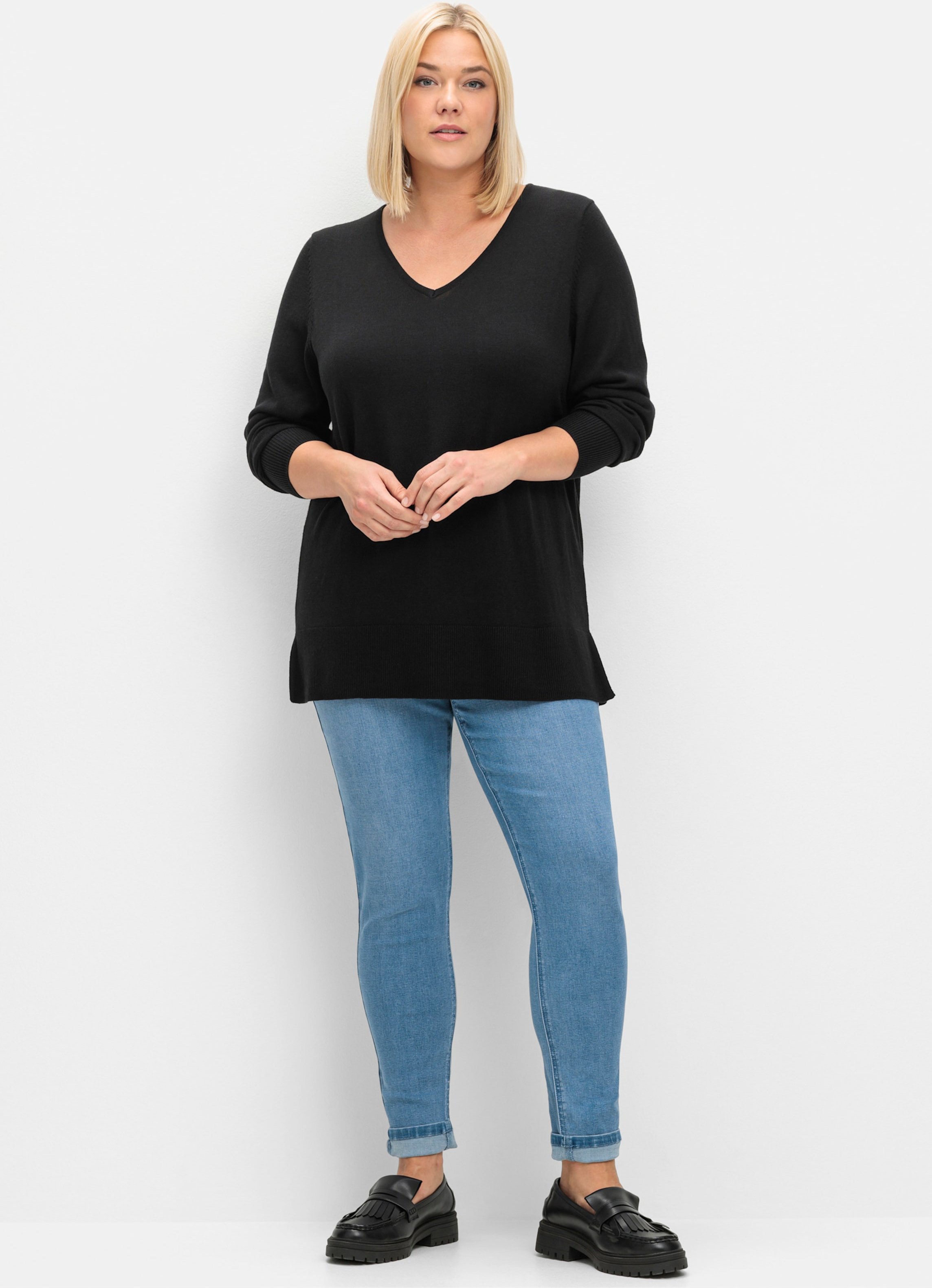 Sheego Strickpullover mit V-Ausschnitt