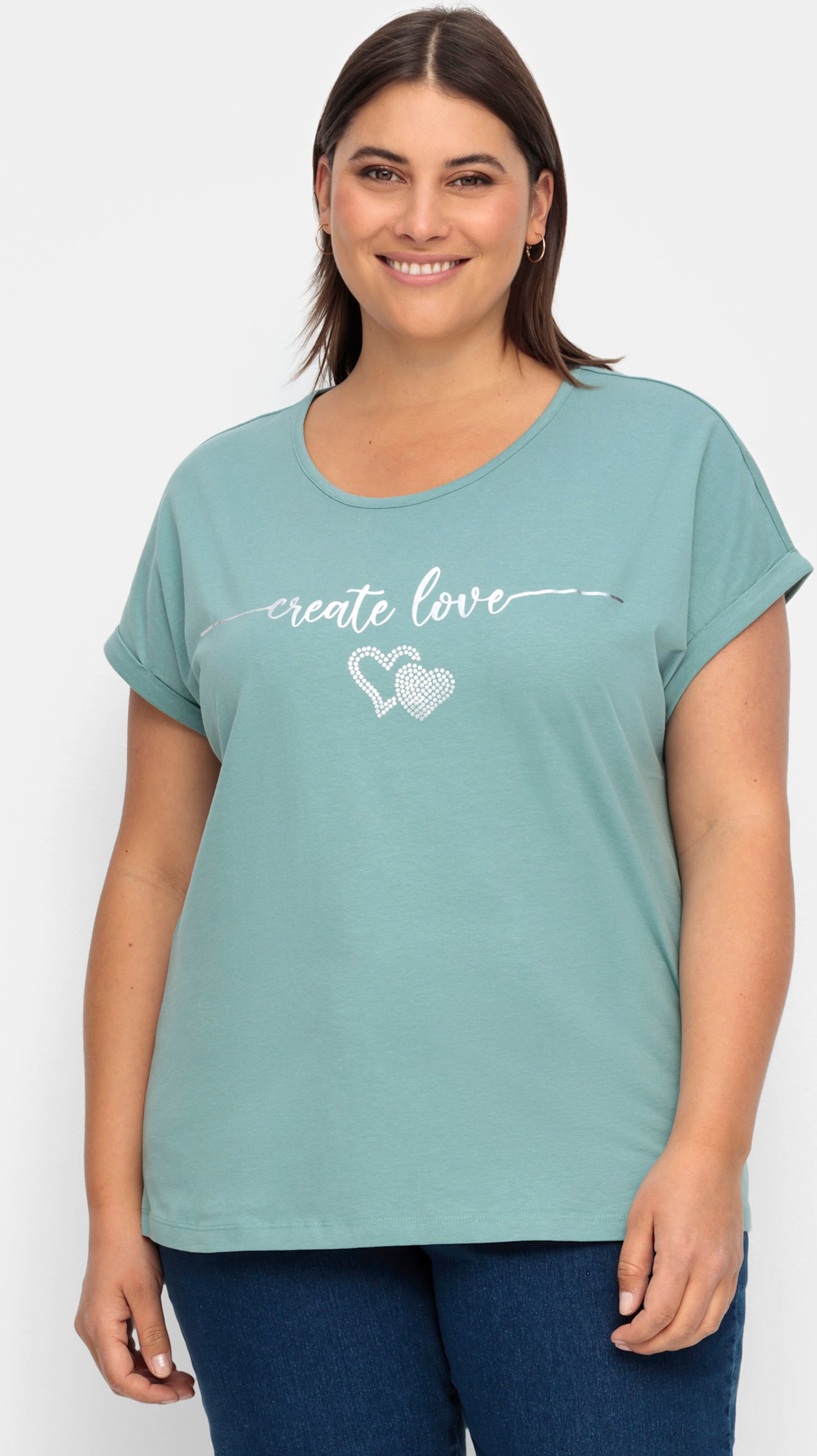 Sheego Rundhalsshirt mit Ärmel-Aufschlag