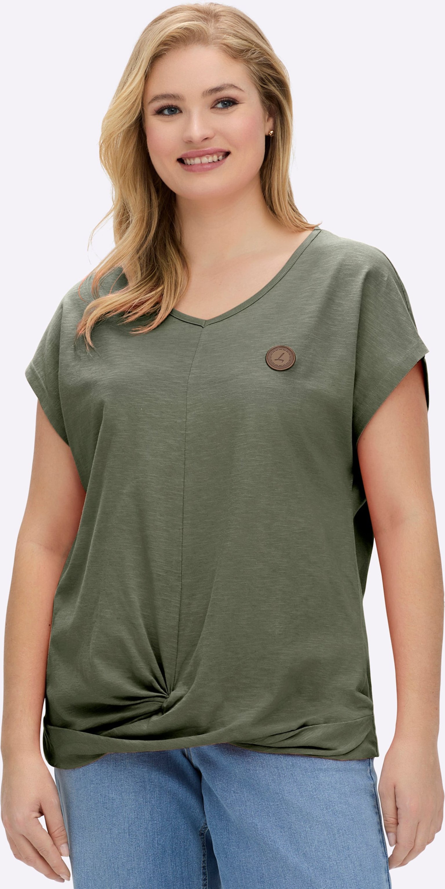 Sheego Kurzarmshirt Saum in Knoten-Optik