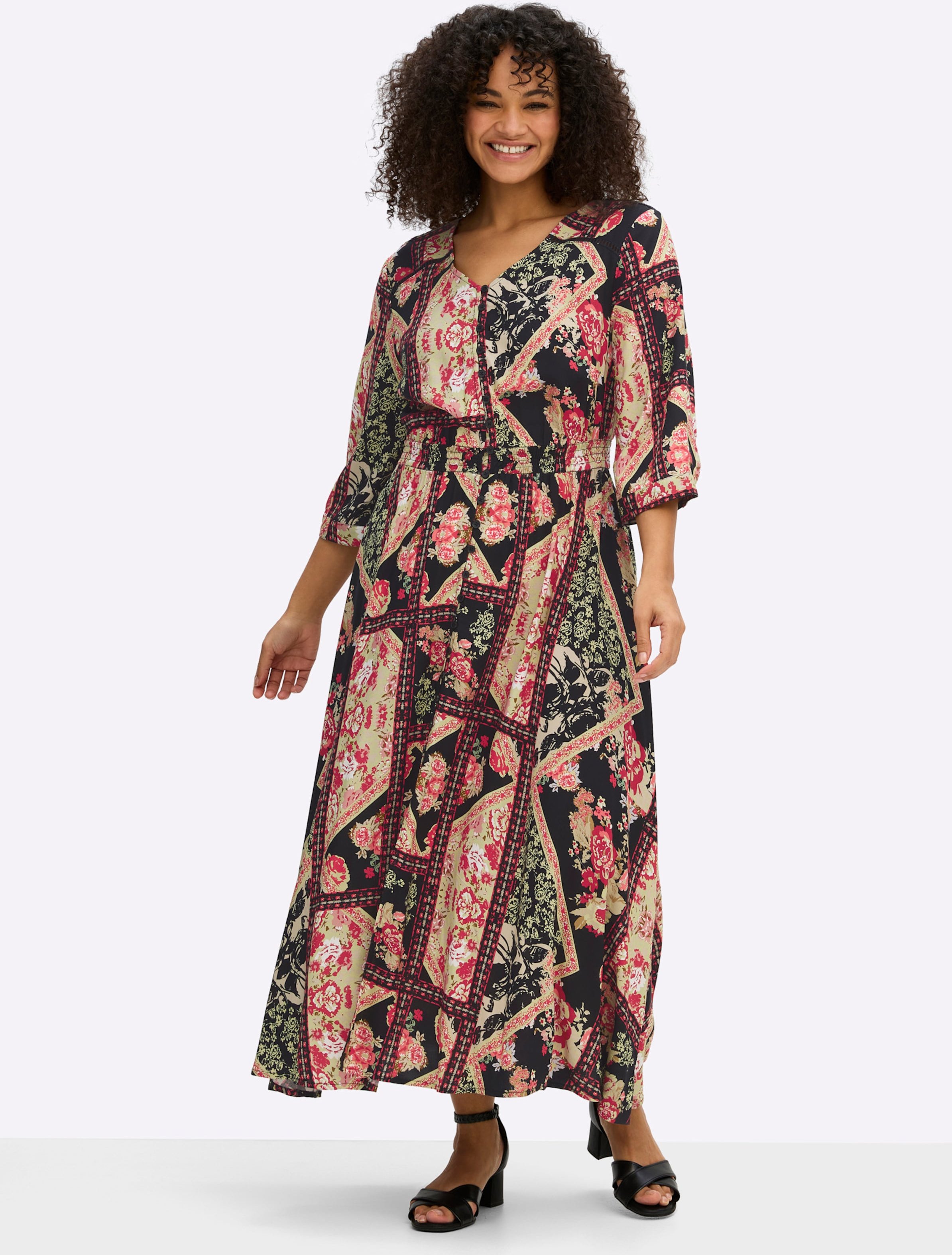 Sheego A-Linien-Kleid mit Muster im Patchwork-Stil