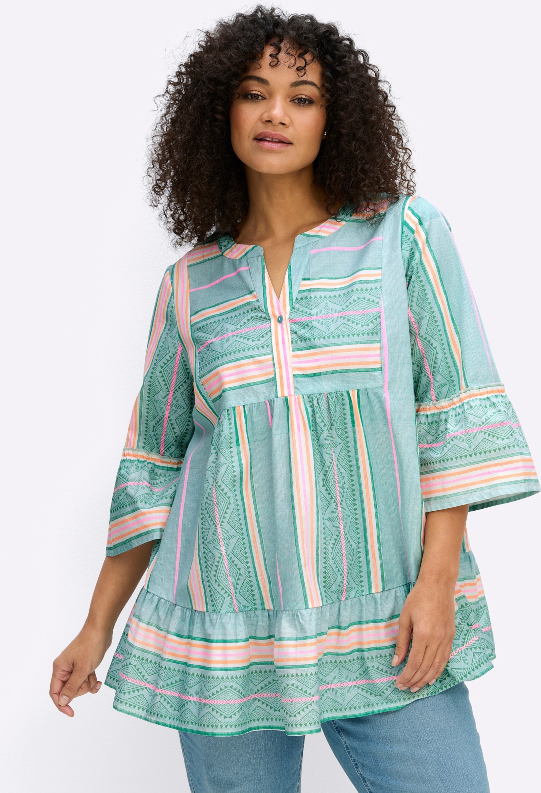 Sheego Tunika im Streifen-Mix, mit Volants